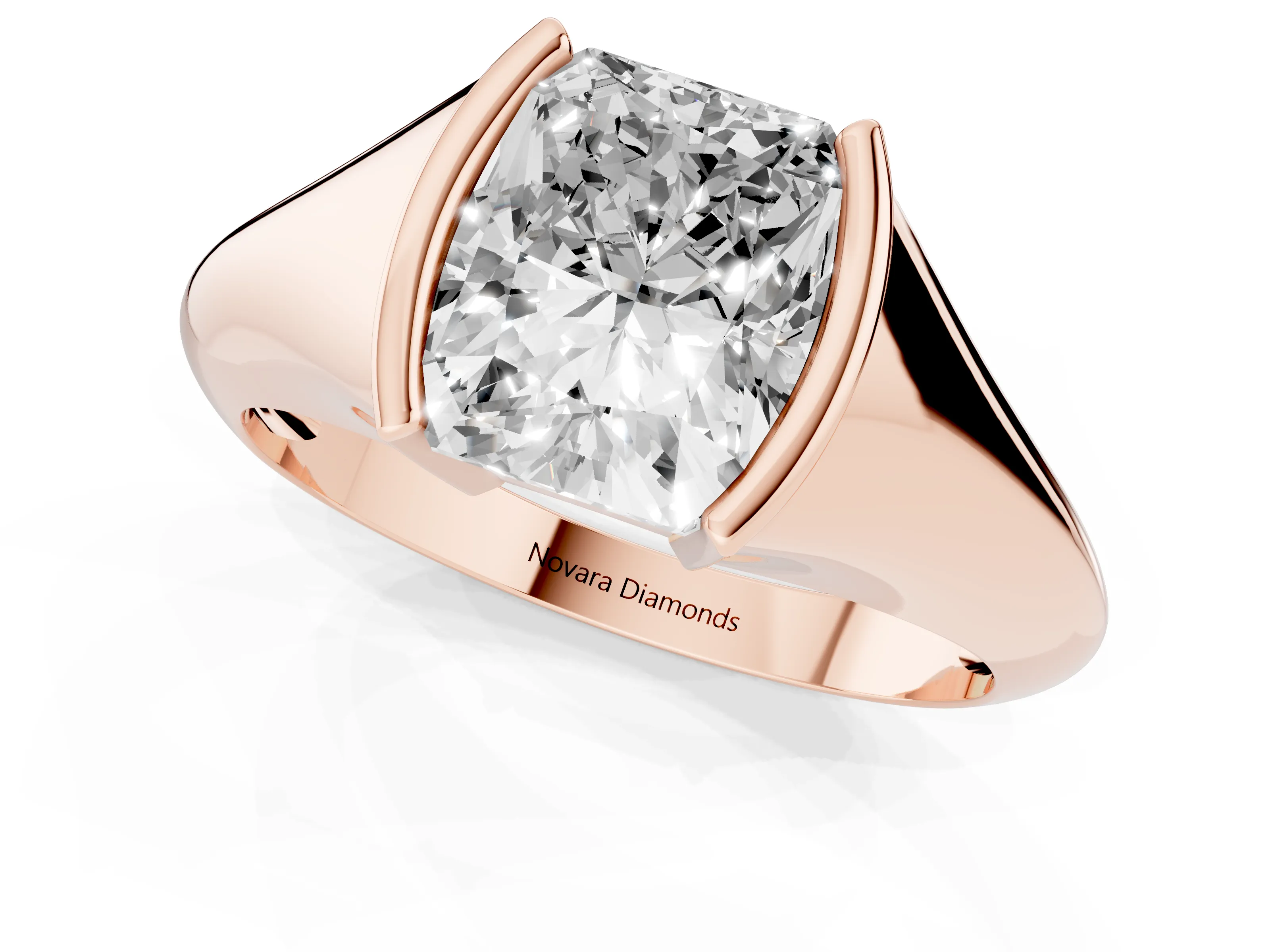Radiant Cut Diamond Solitaire Tension Set Ring Set in Rose gold