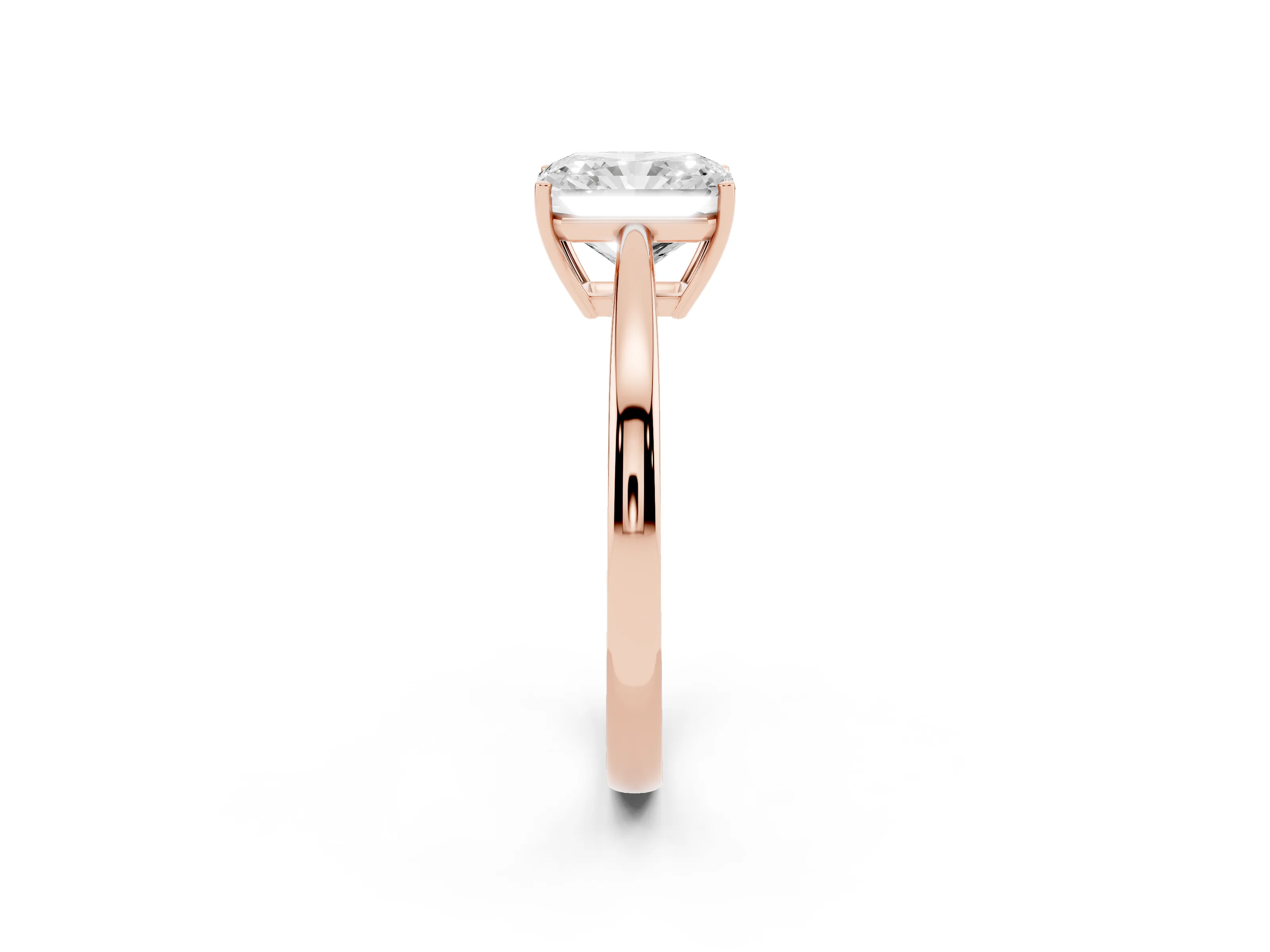 Radiant Cut Diamond Solitaire Ring Set in Rose gold with Split Shank and Prong Setting