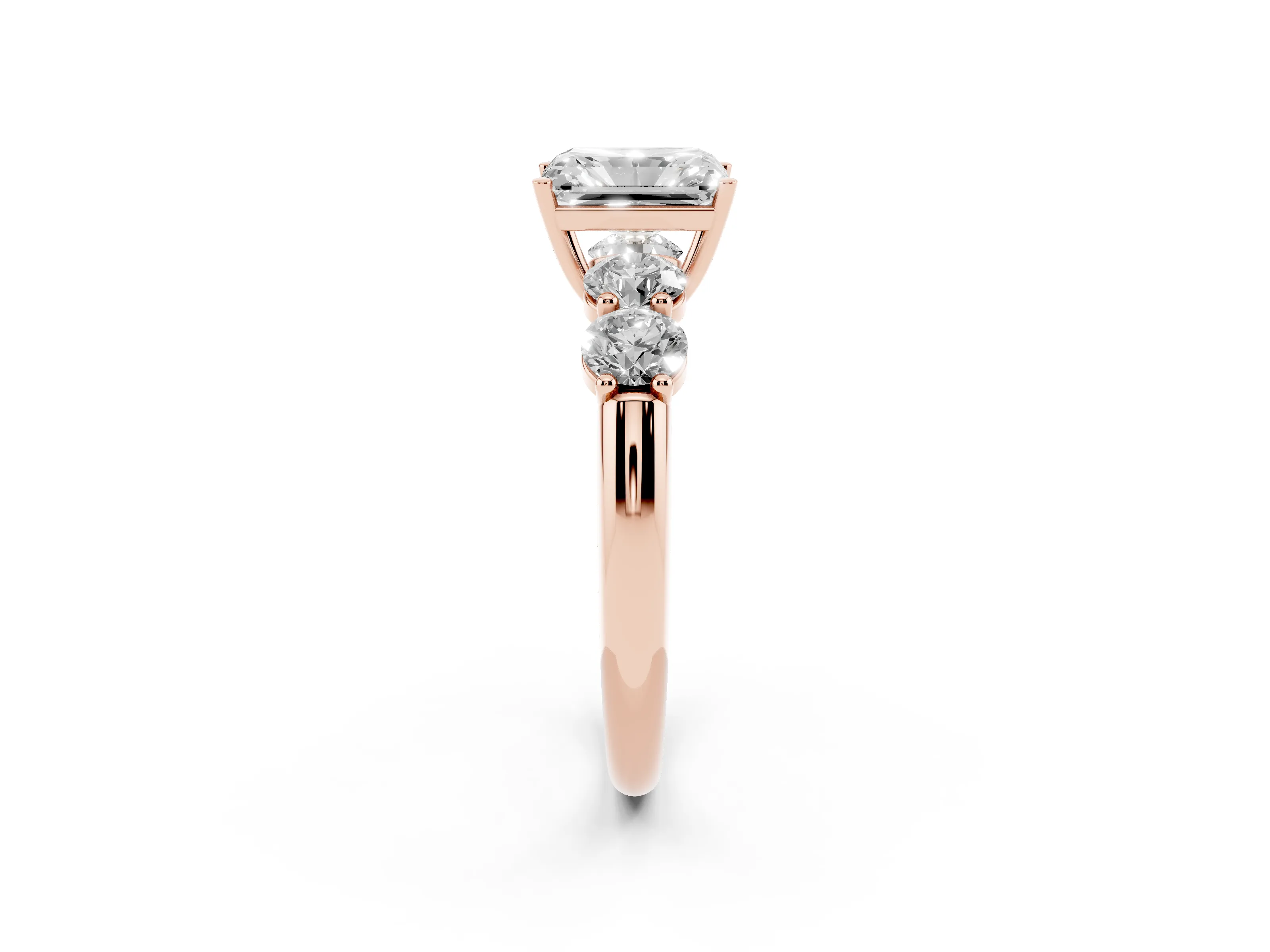Radiant Cut Diamond Five-Stone Prong Set Ring Set in Rose gold with Classic Band