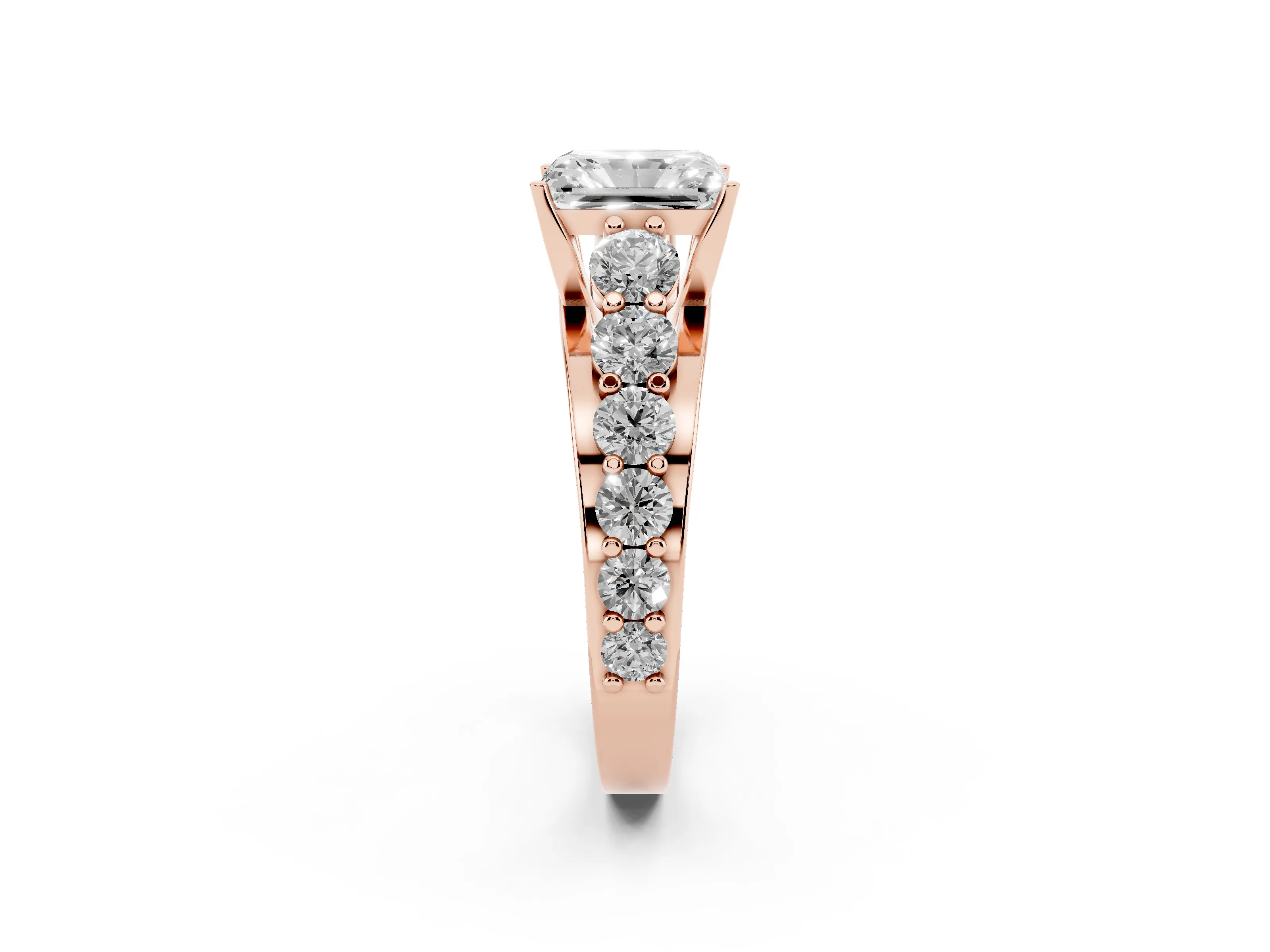 Radiant Cut Diamond Pavé Engagement Ring Set in Rose gold with Prong Setting