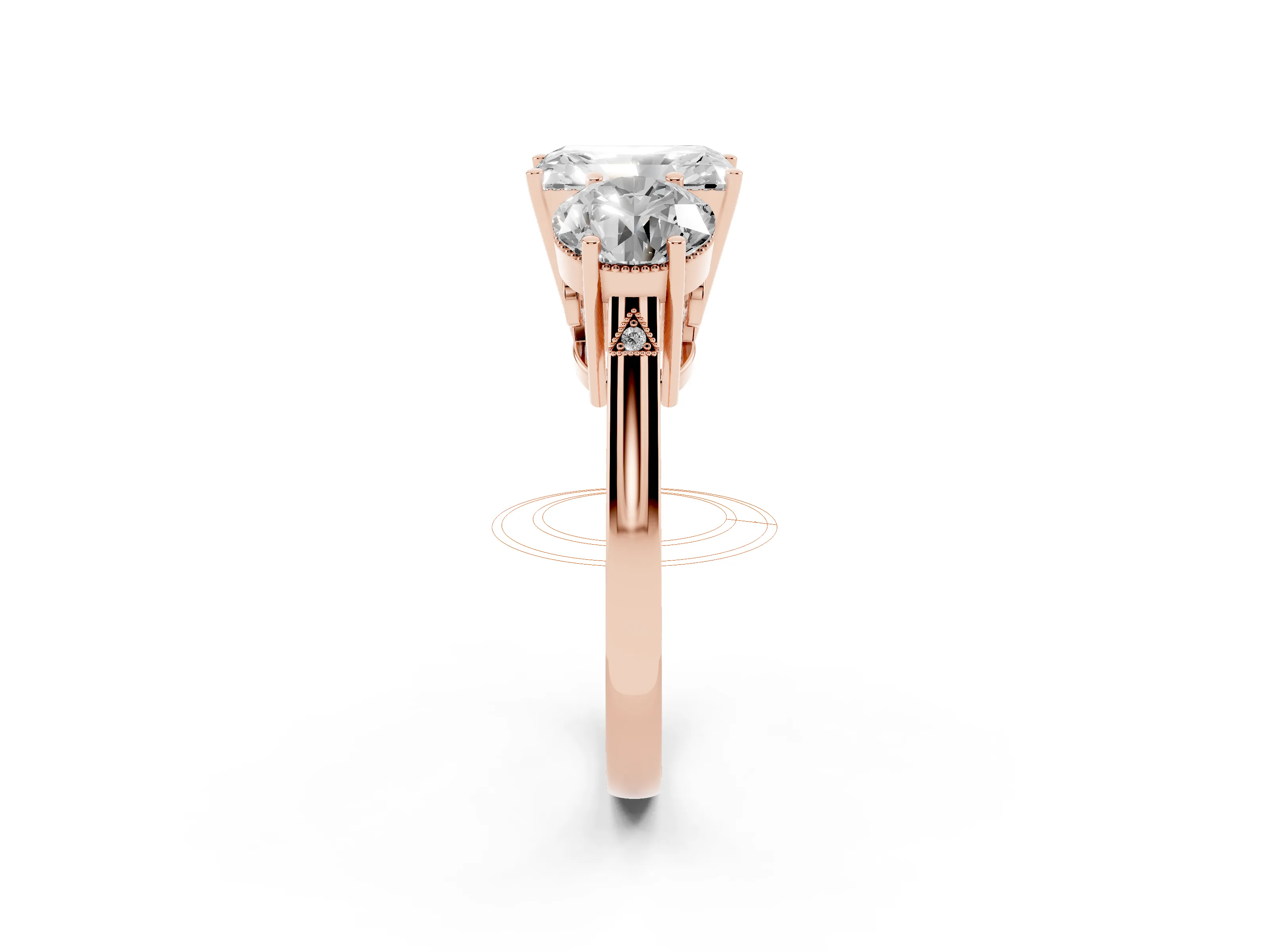 Radiant Cut Diamond Three-Stone Engagement Ring Set in Rose gold with Polished Band
