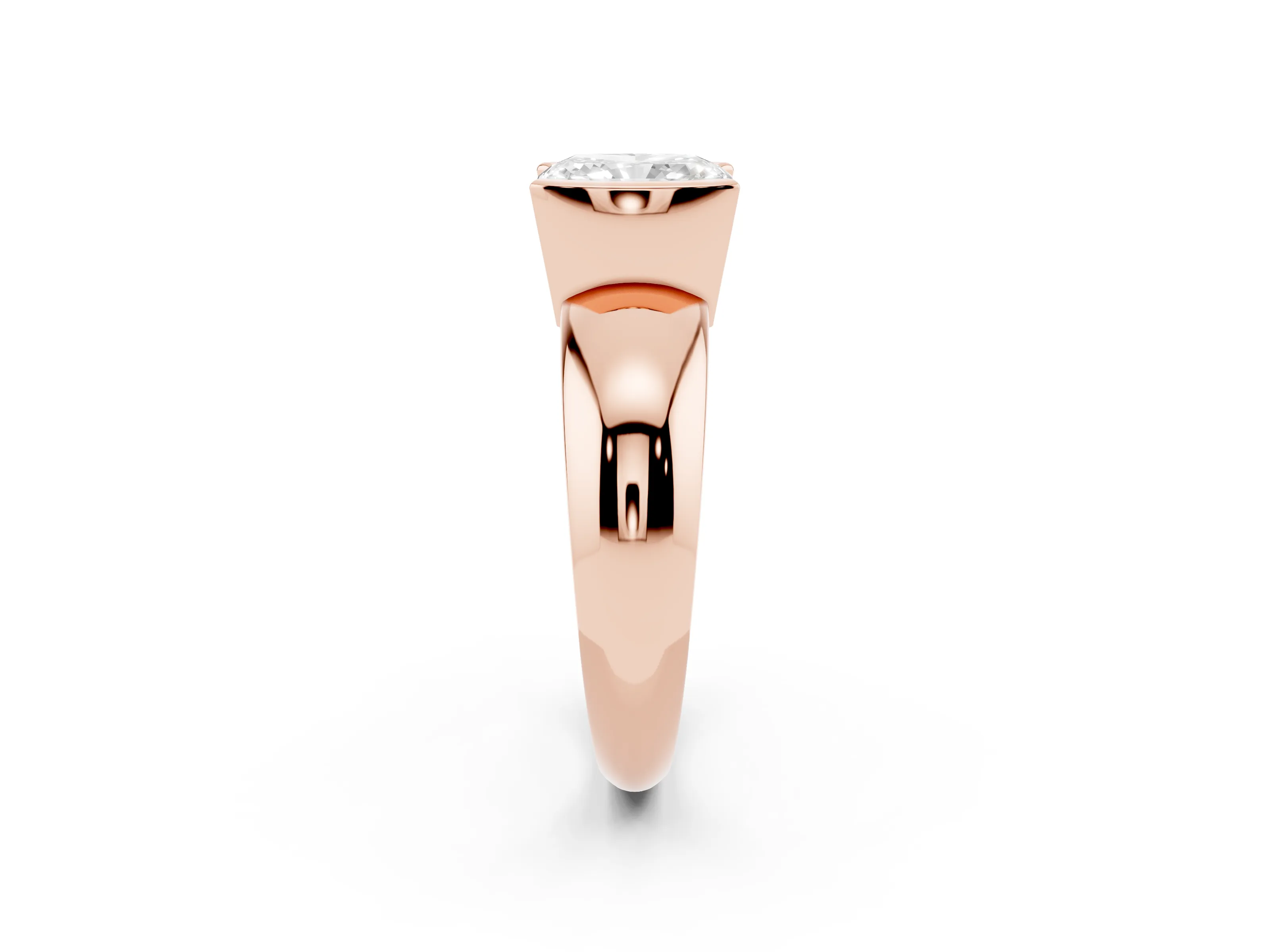 Radiant Cut Diamond Solitaire Tension Set Ring Set in Rose gold with Wide Band
