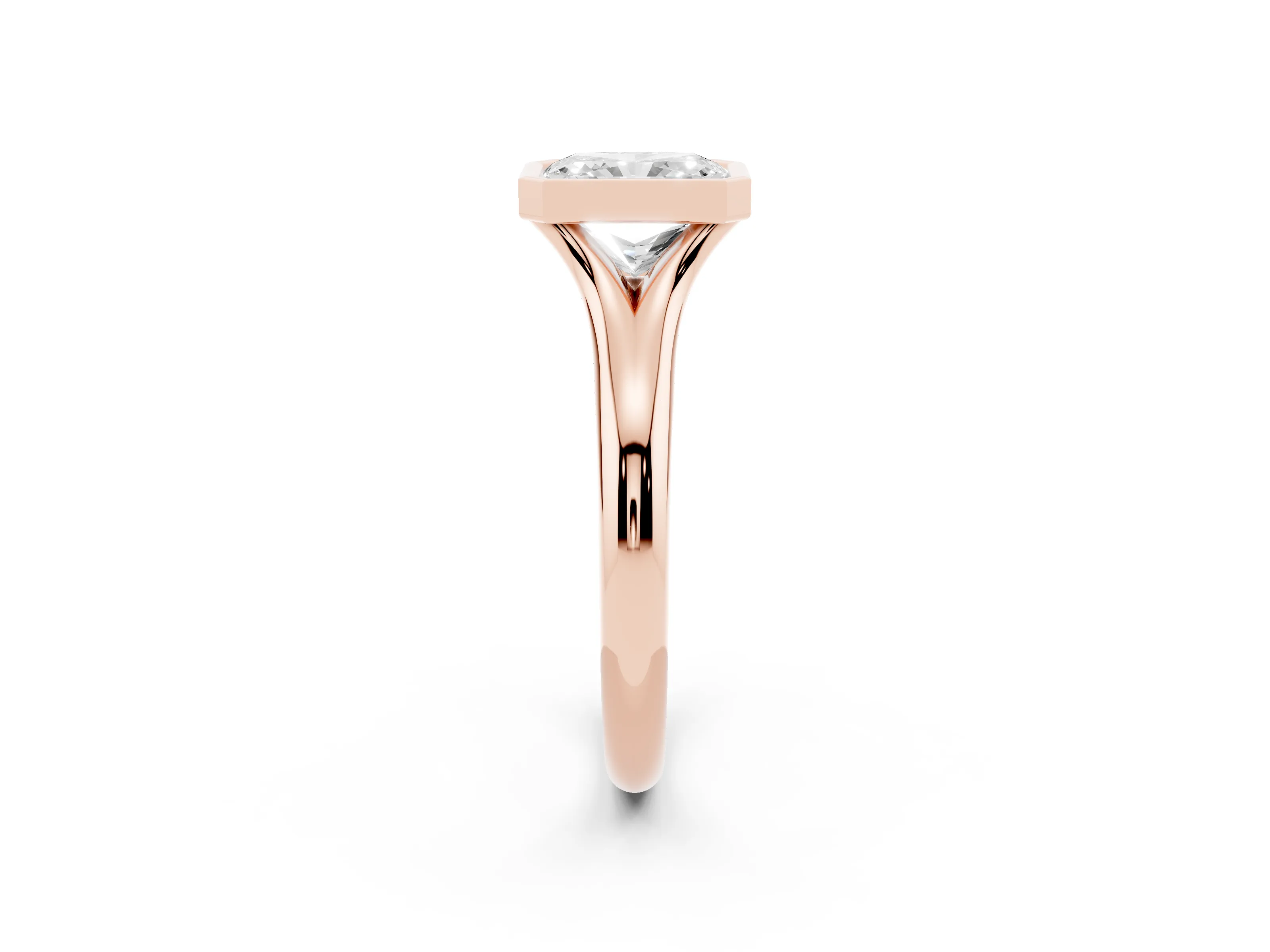 Bezel Set Radiant Cut Diamond Solitaire Ring Set in Rose gold with Smooth Band