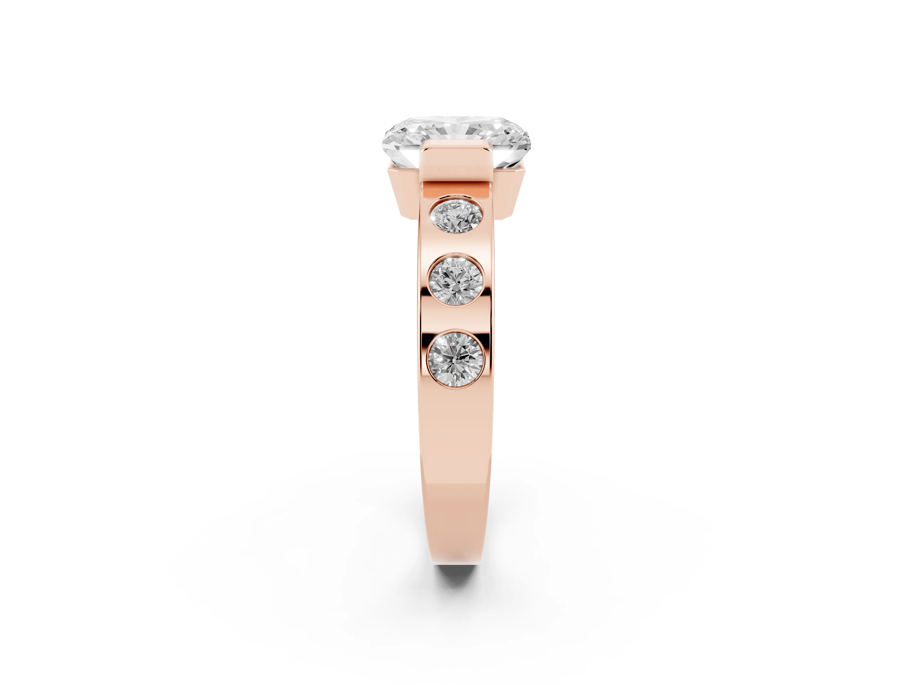 Radiant Cut Diamond Channel-Set Band Ring Set in Rose gold with Bezel Prong Setting
