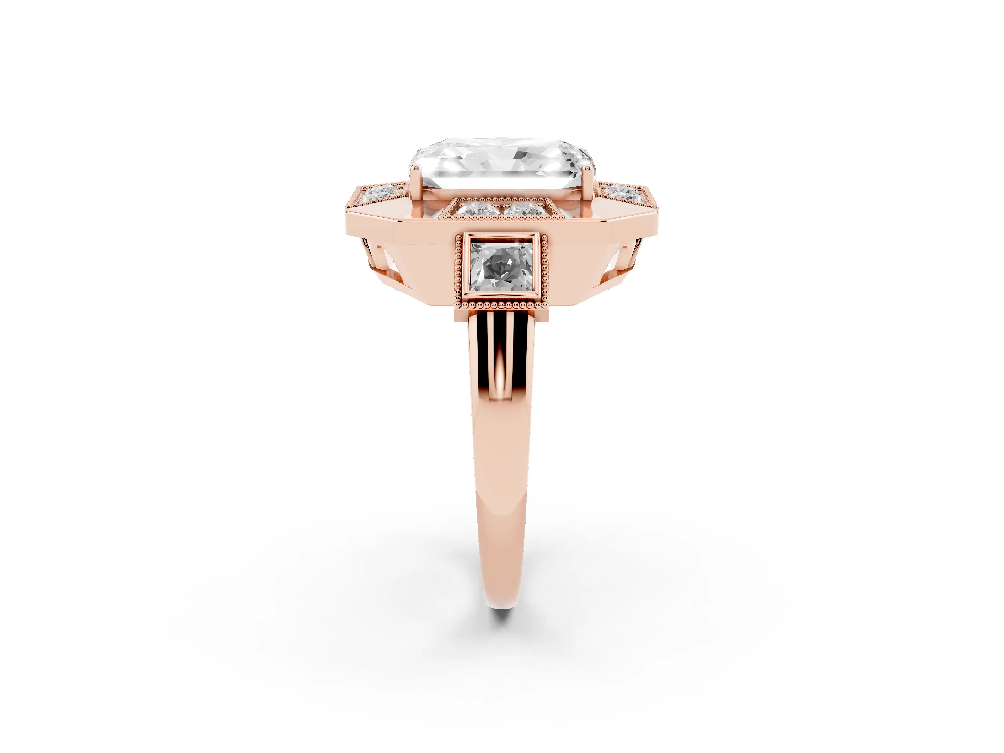 Radiant Cut Diamond Milgrain Halo Ring Set in Rose gold with Split Shank