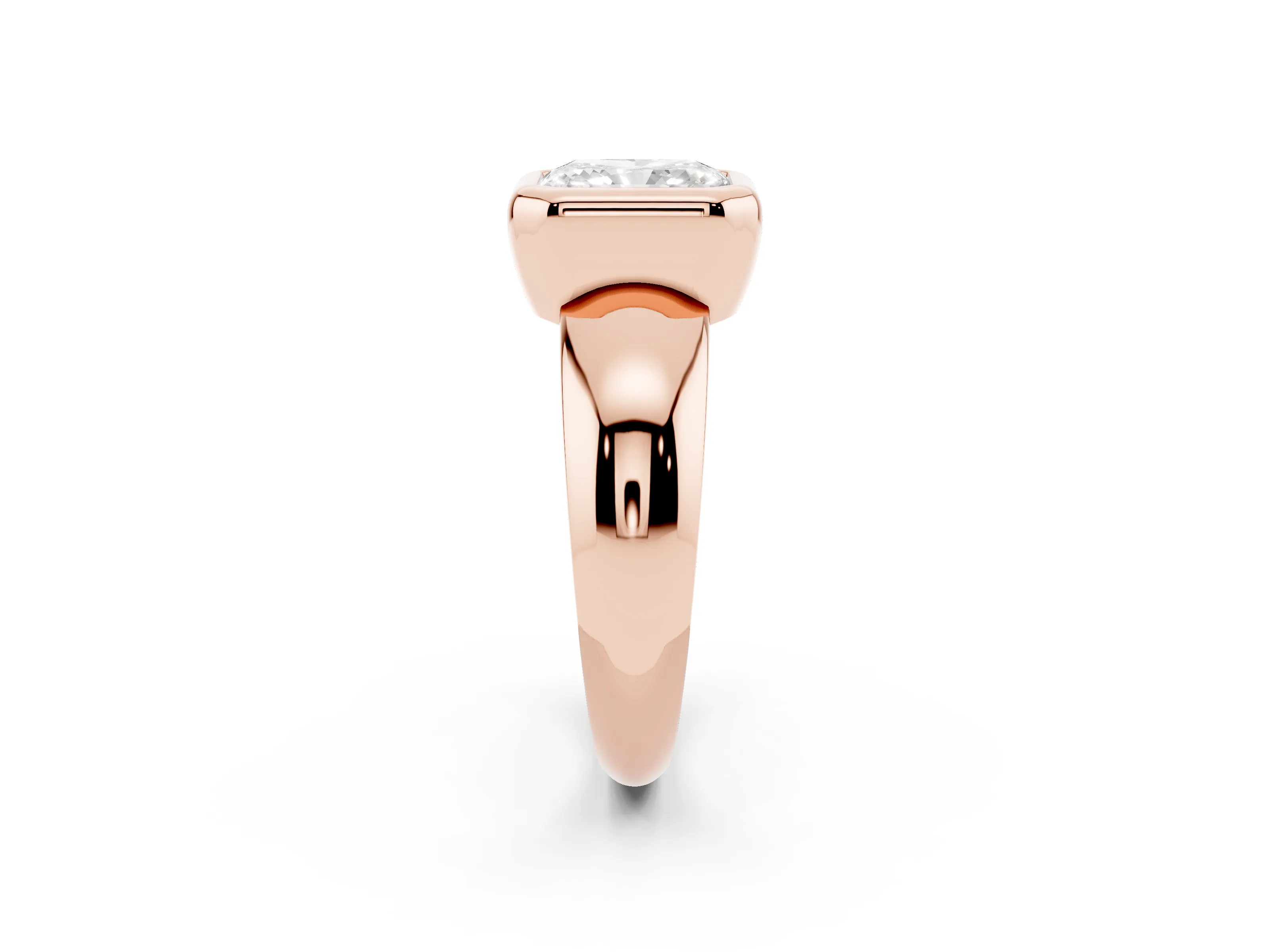 Bezel Set Radiant Cut Diamond Solitaire Ring Set in Rose gold with Wide Band