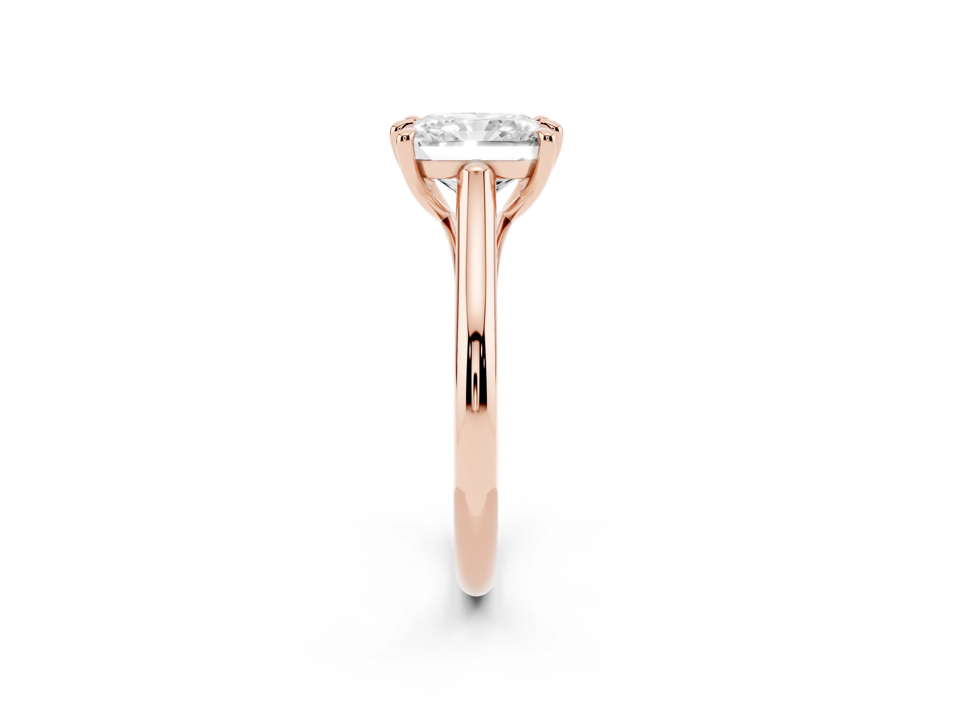 Radiant Cut Diamond Solitaire Engagement Ring Set in Rose gold with Prong Setting and Plain Classic Band
