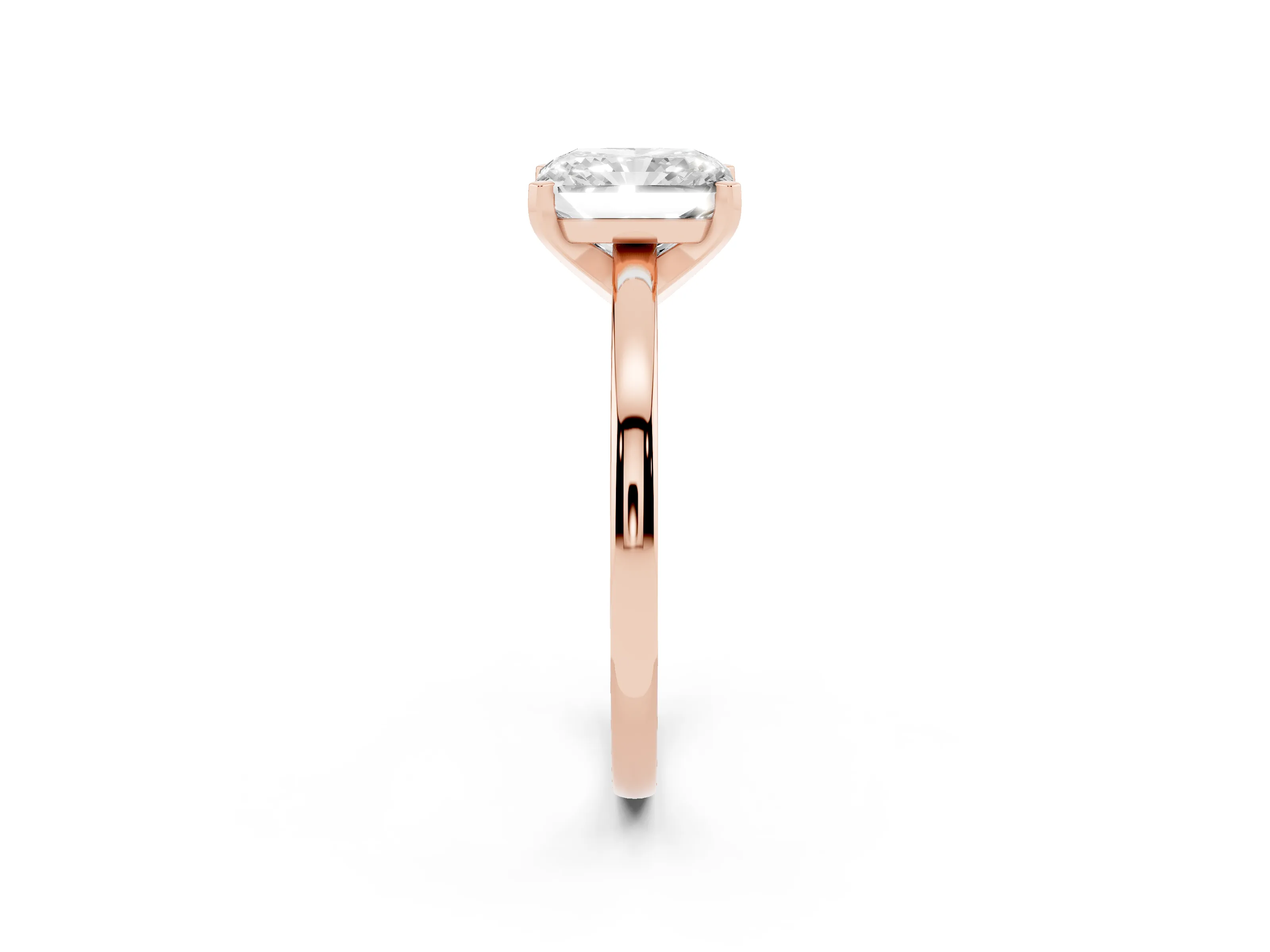 Radiant Cut Diamond Solitaire Engagement Ring Set in Rose gold with Prong Setting on a Classic Band