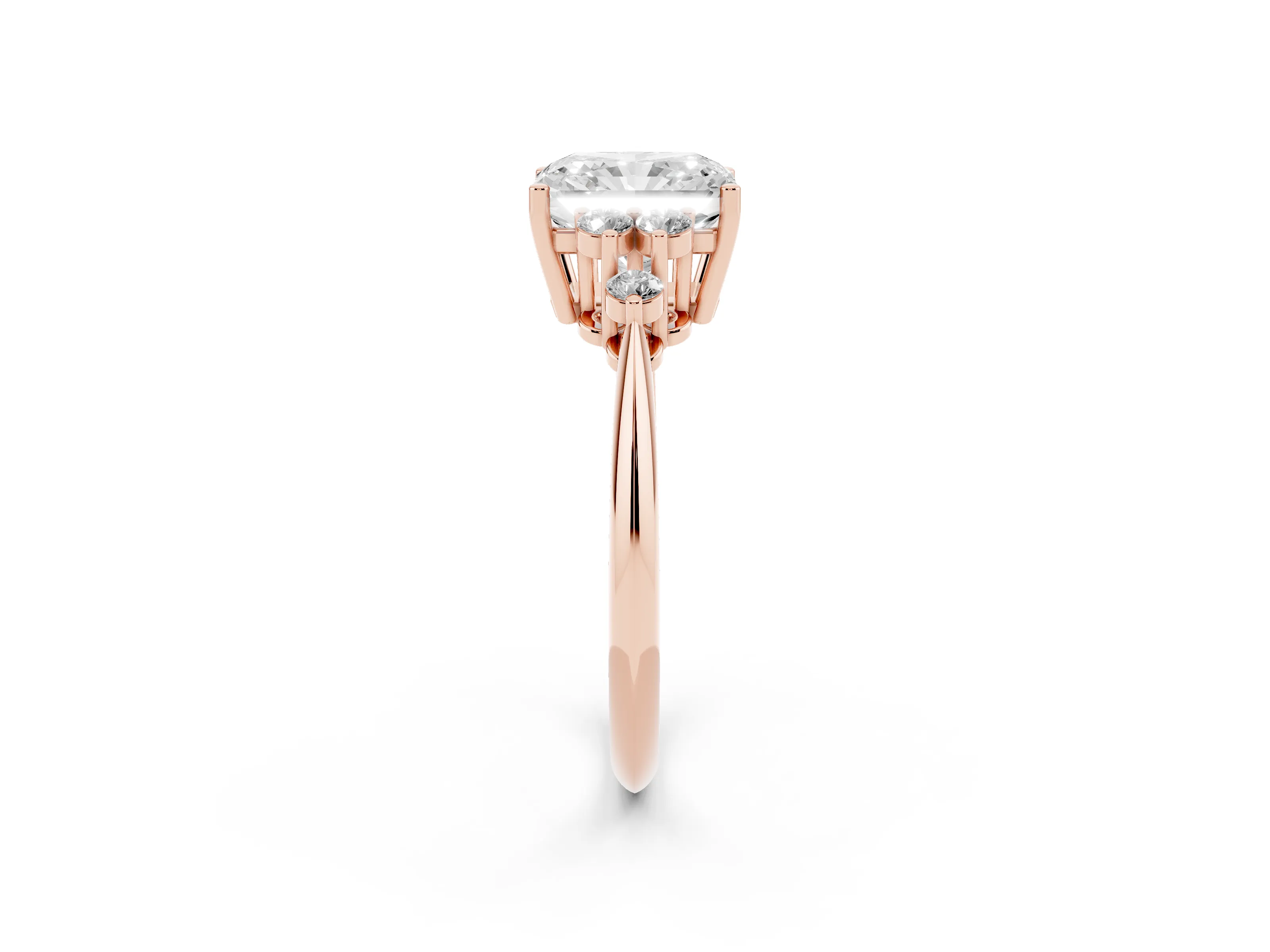 Radiant Cut Diamond Cluster Ring Set in Rose gold with Plain Band and Prong Setting