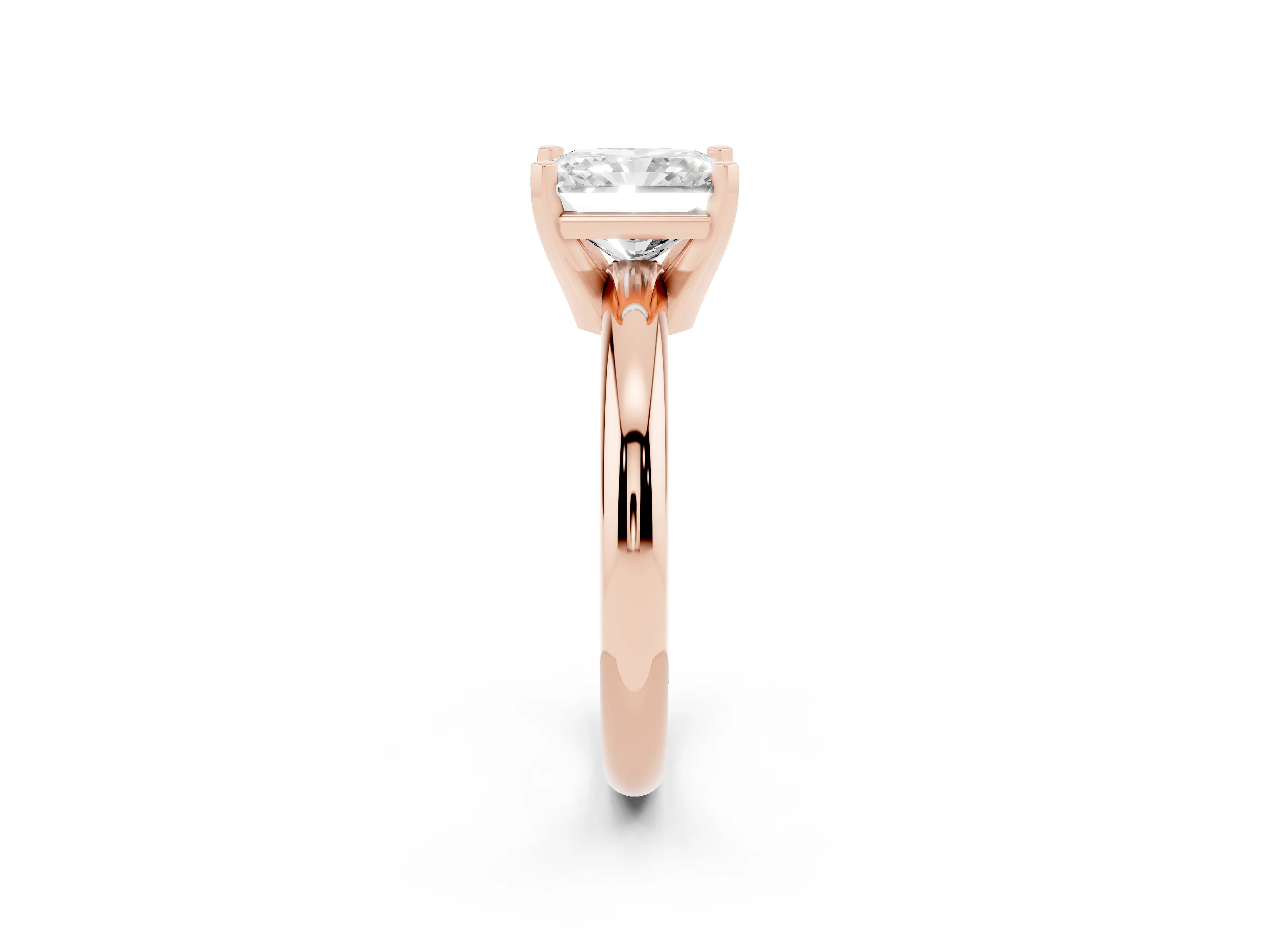 Radiant Cut Diamond Solitaire Engagement Ring Set in Rose gold with Round Band and Prong Setting