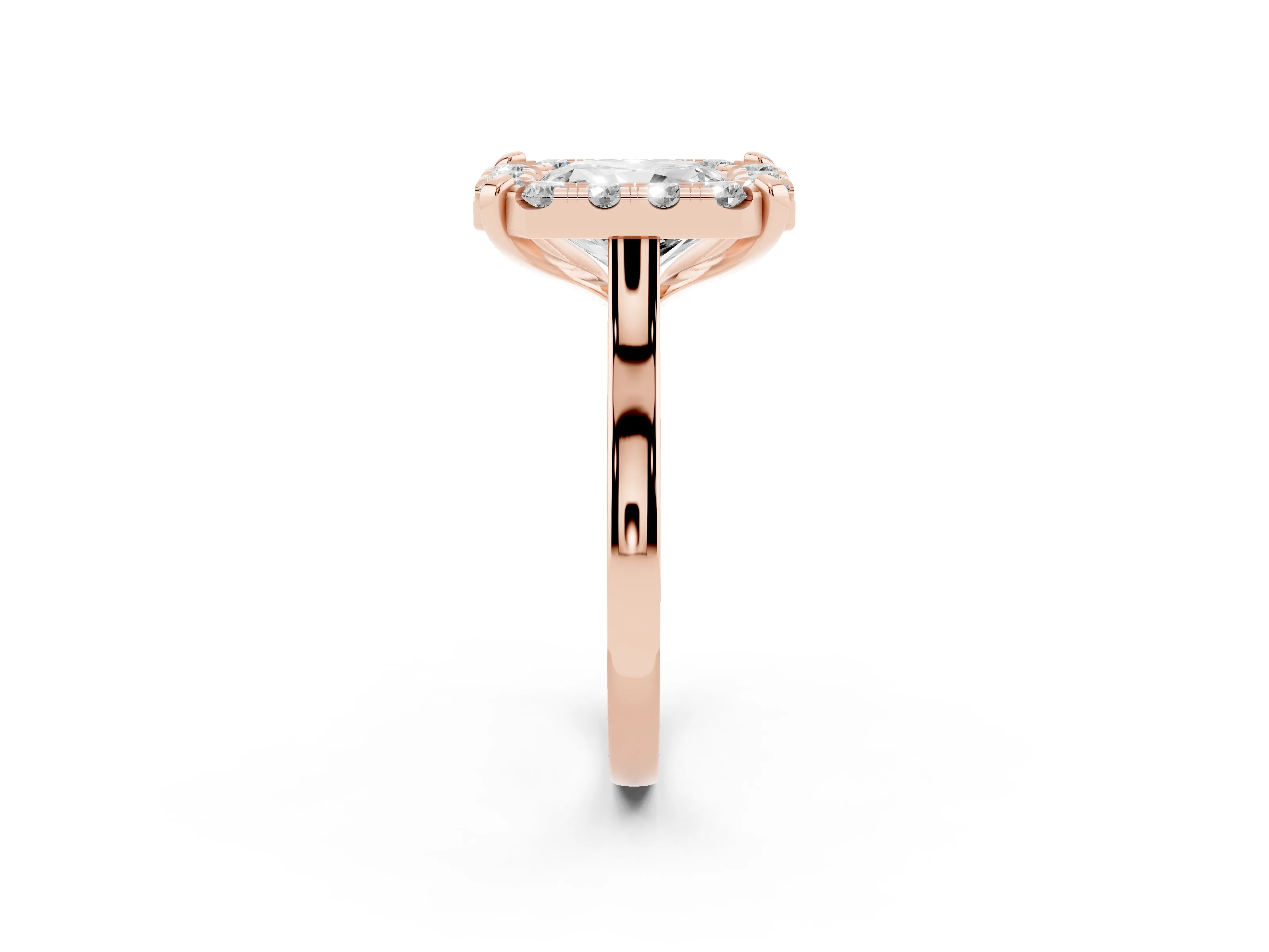 Radiant Cut Diamond Cluster Halo Solitaire Ring Set in Rose gold with Prong Setting