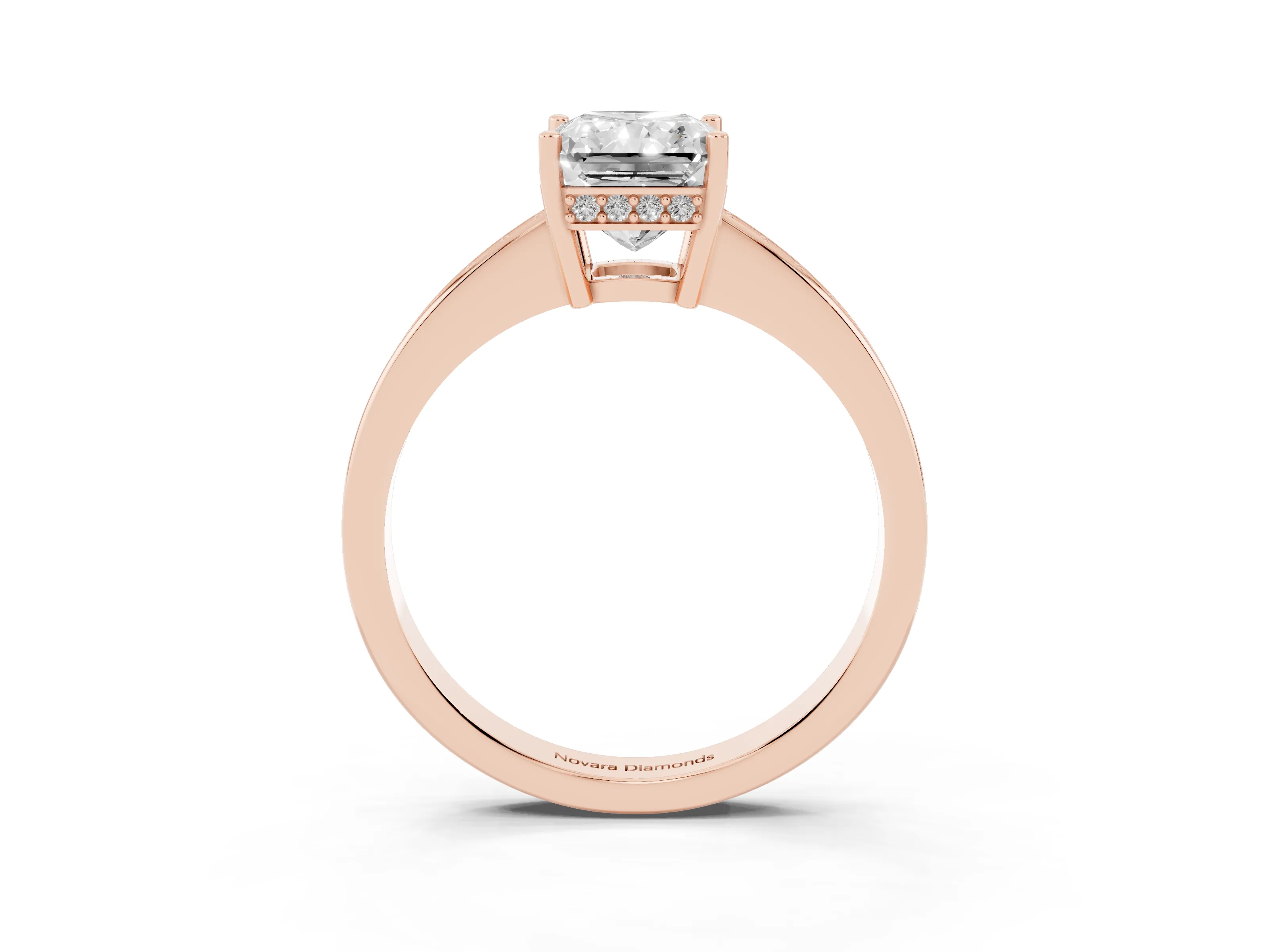 Radiant Cut Diamond Pavé Band Prong Set Solitaire Ring Set in Rose gold