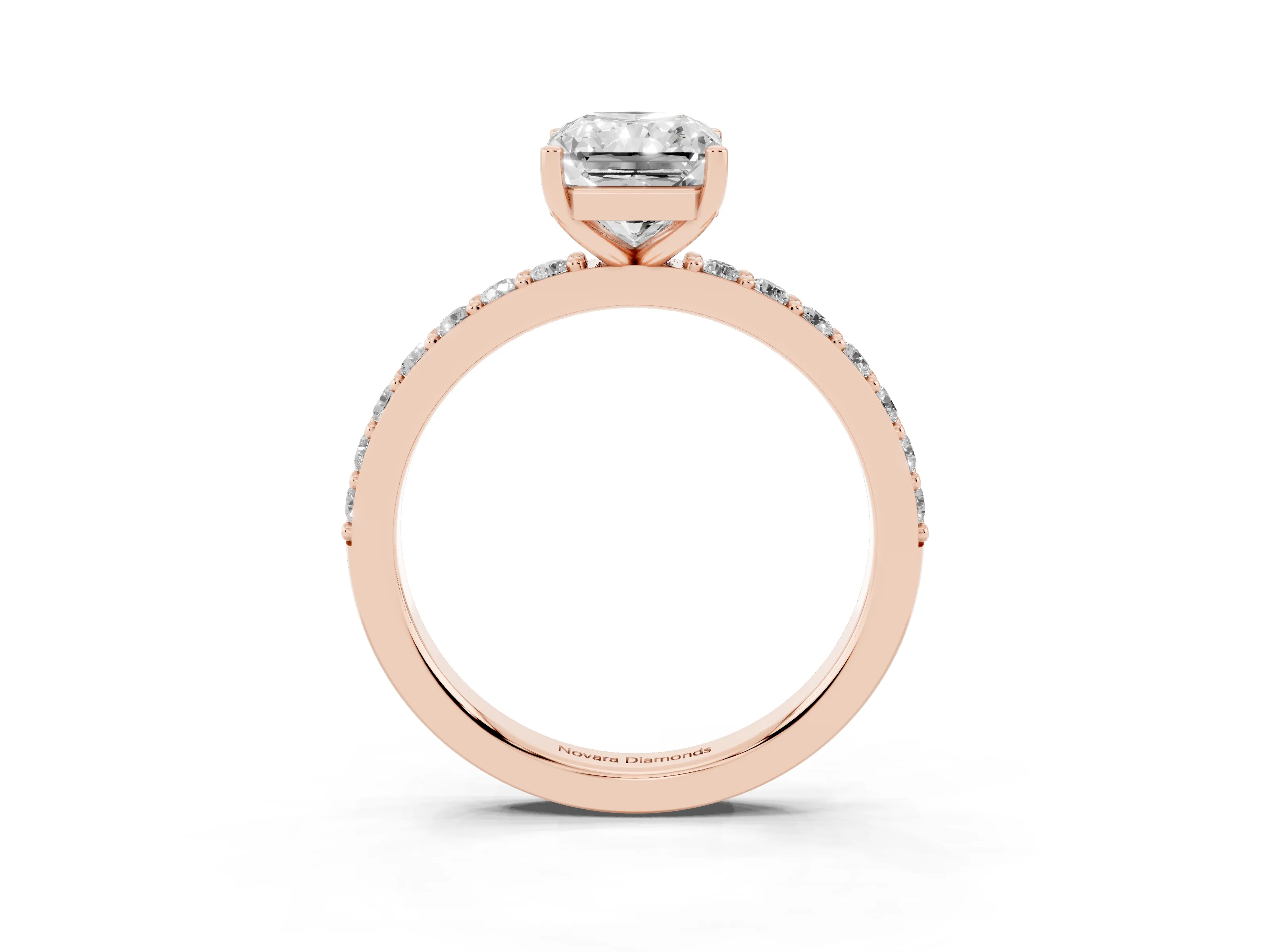 Radiant Cut Pavé Solitaire Engagement Ring Setting | Single Row Band | Rose Gold