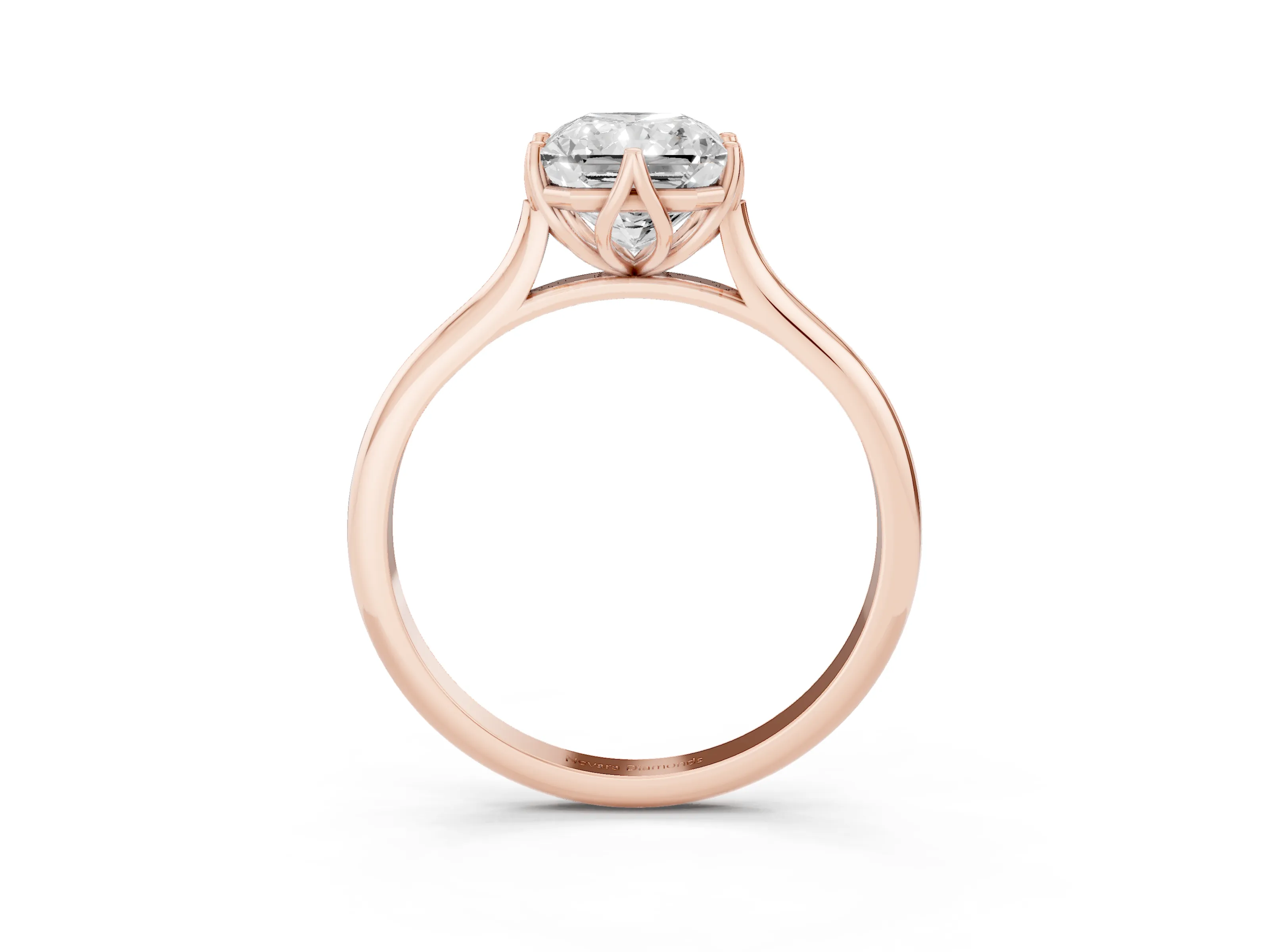 Radiant Cut Diamond Solitaire Cathedral Ring Set in Rose gold with Prong Setting