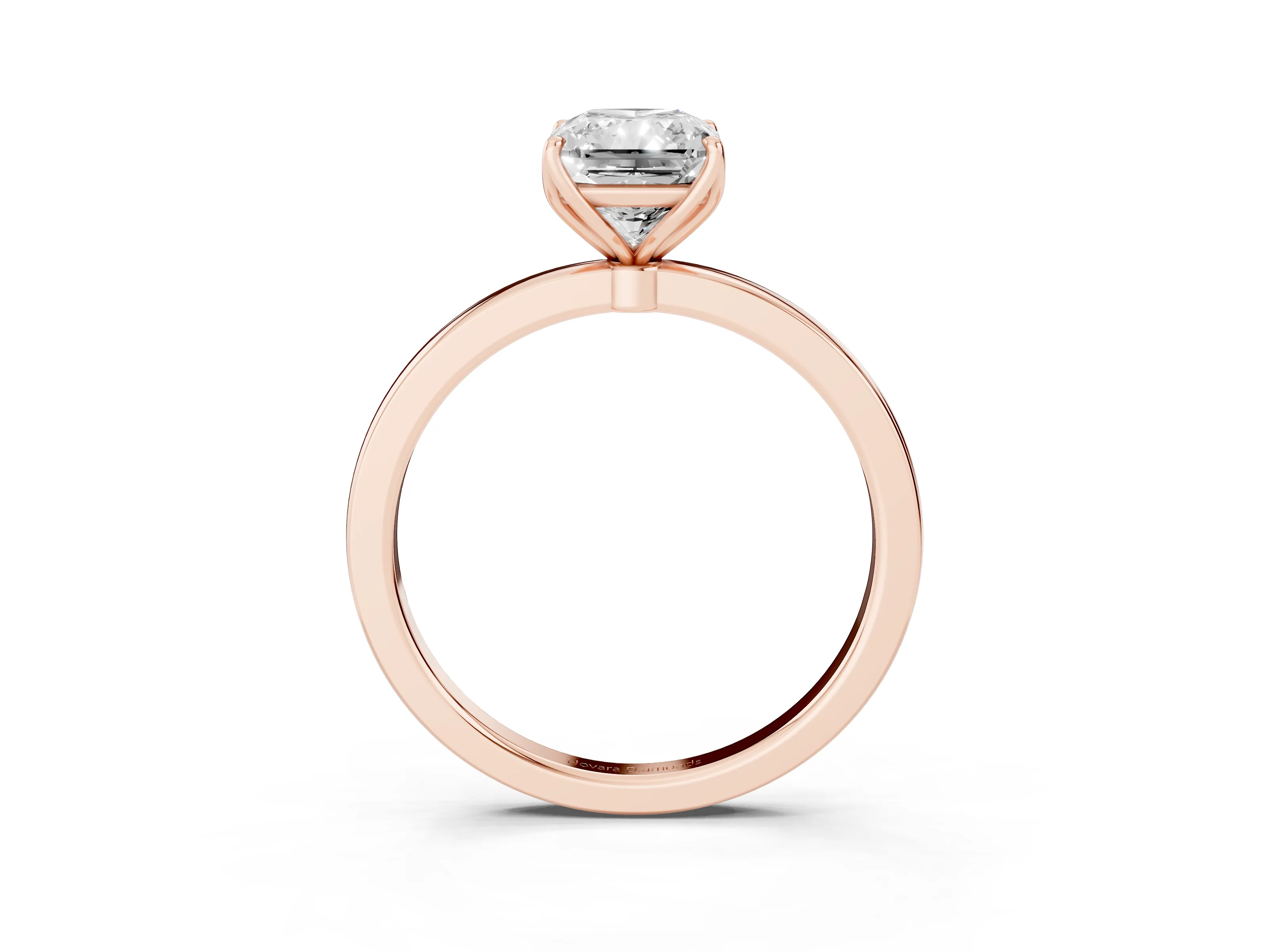 Radiant Cut Diamond Solitaire Ring Set in Rose gold with Prong Setting and Thin Polished Band