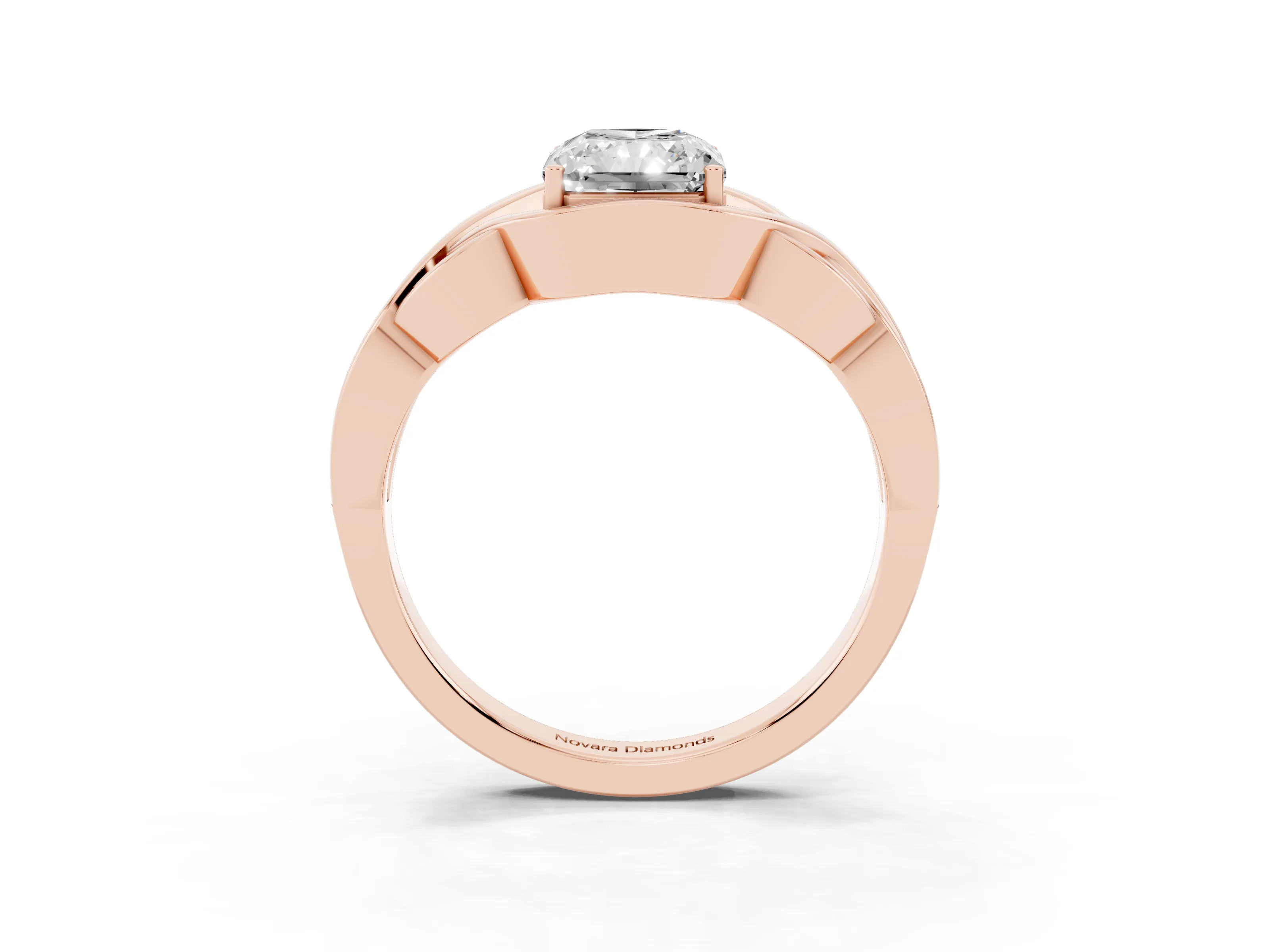 Radiant Cut Diamond Solitaire Ring Set in Rose gold with Intertwined Band