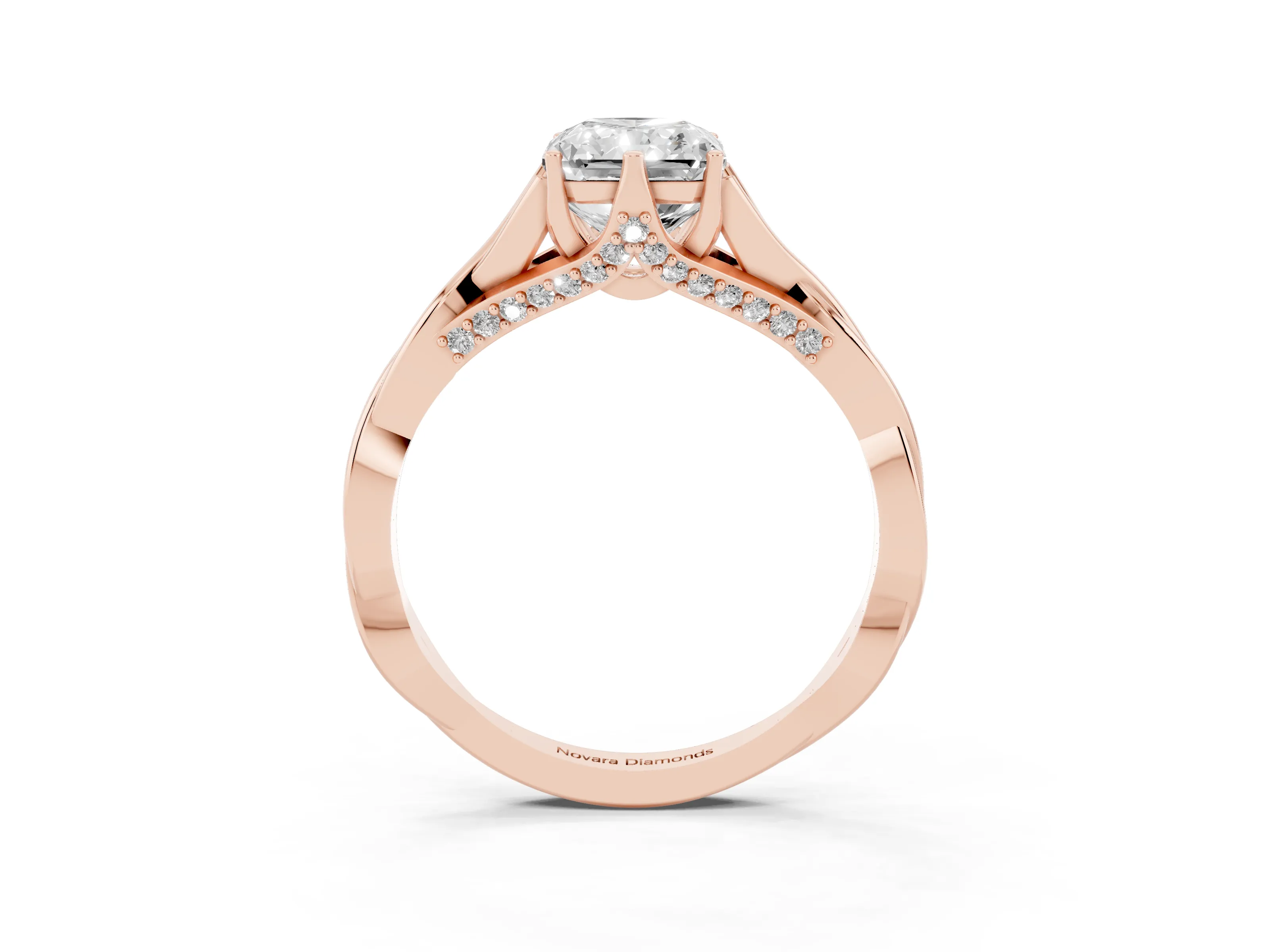 Radiant Cut Diamond Intertwined Twist Band Solitaire Ring Set in Rose gold with Prong Setting