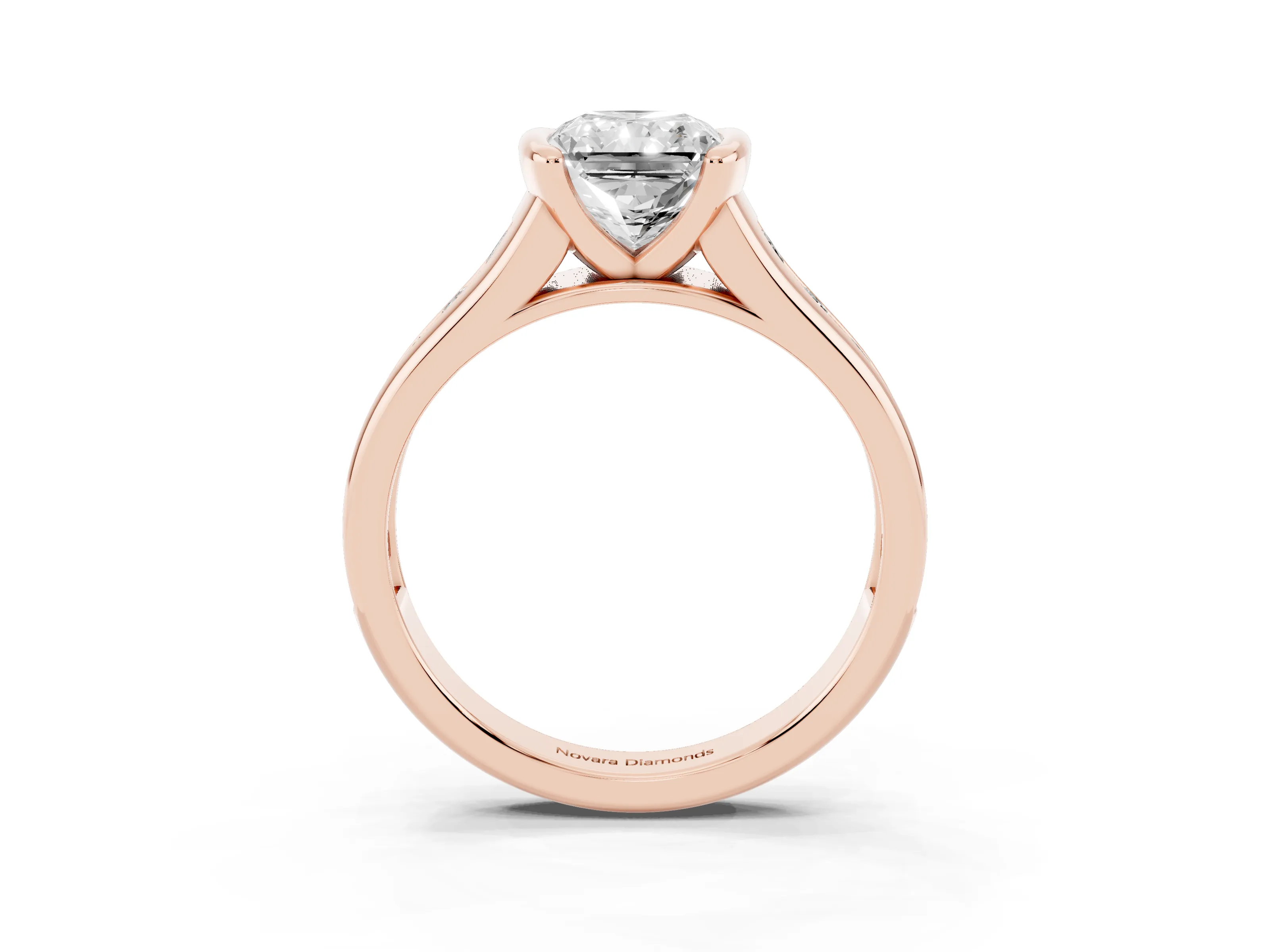 Radiant Cut Diamond Bezel-Set Solitaire Ring Set in Rose gold with Channel-Set Band