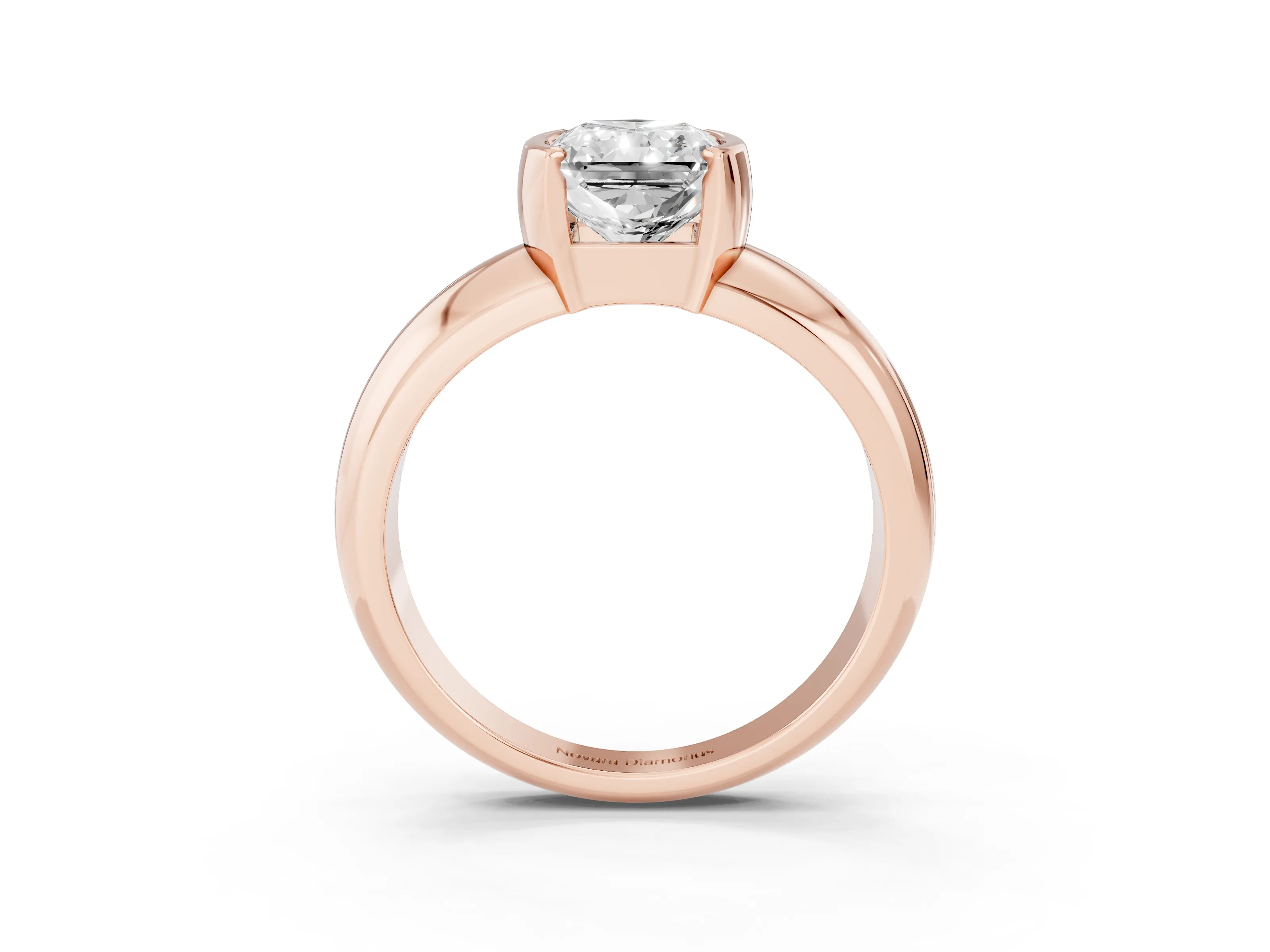 Radiant Cut Diamond Solitaire Tension Set Ring Set in Rose gold with Wide Band