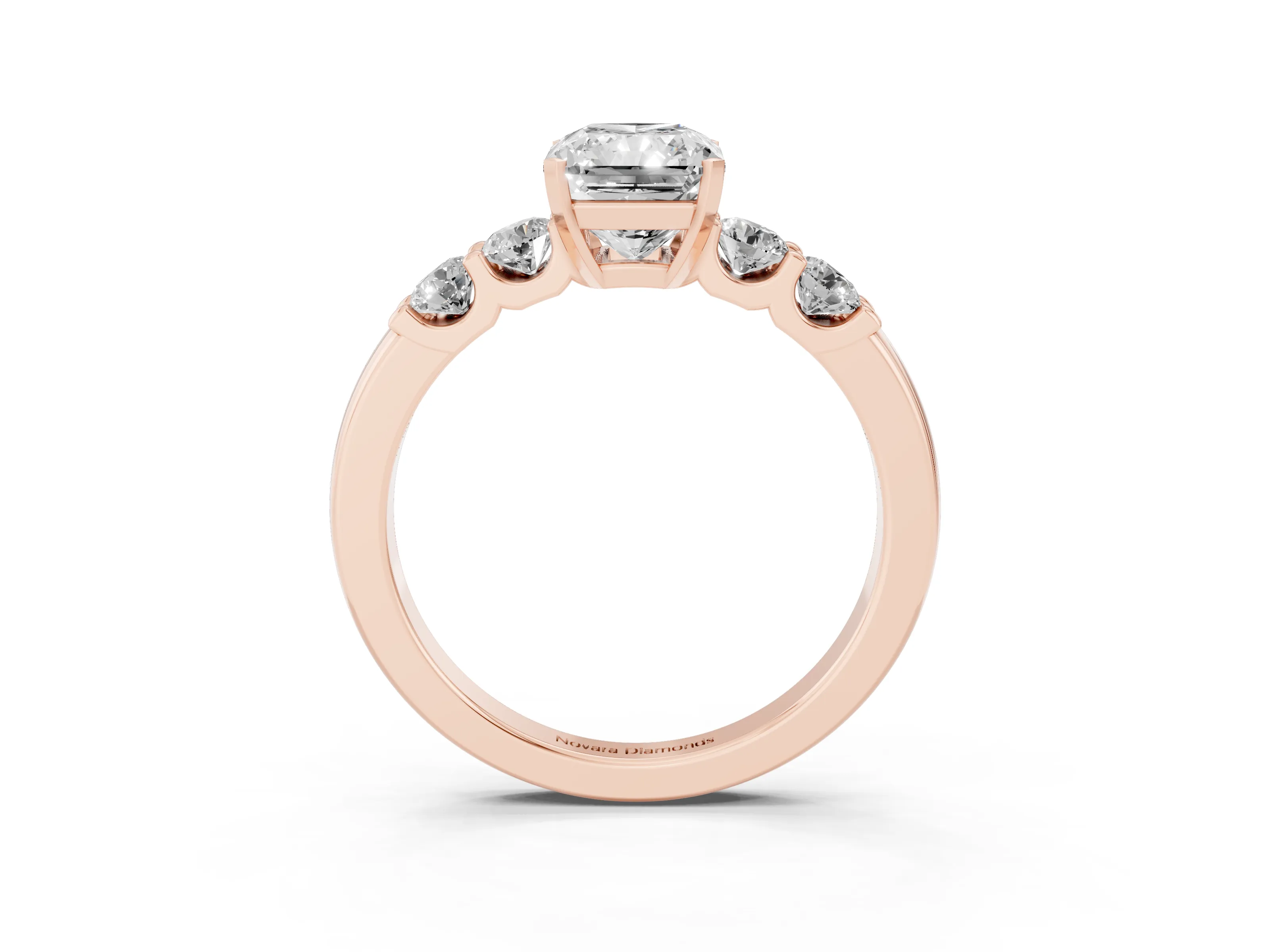 Radiant Cut Diamond Five-Stone Prong Set Engagement Ring Set in Rose gold with Channel Band