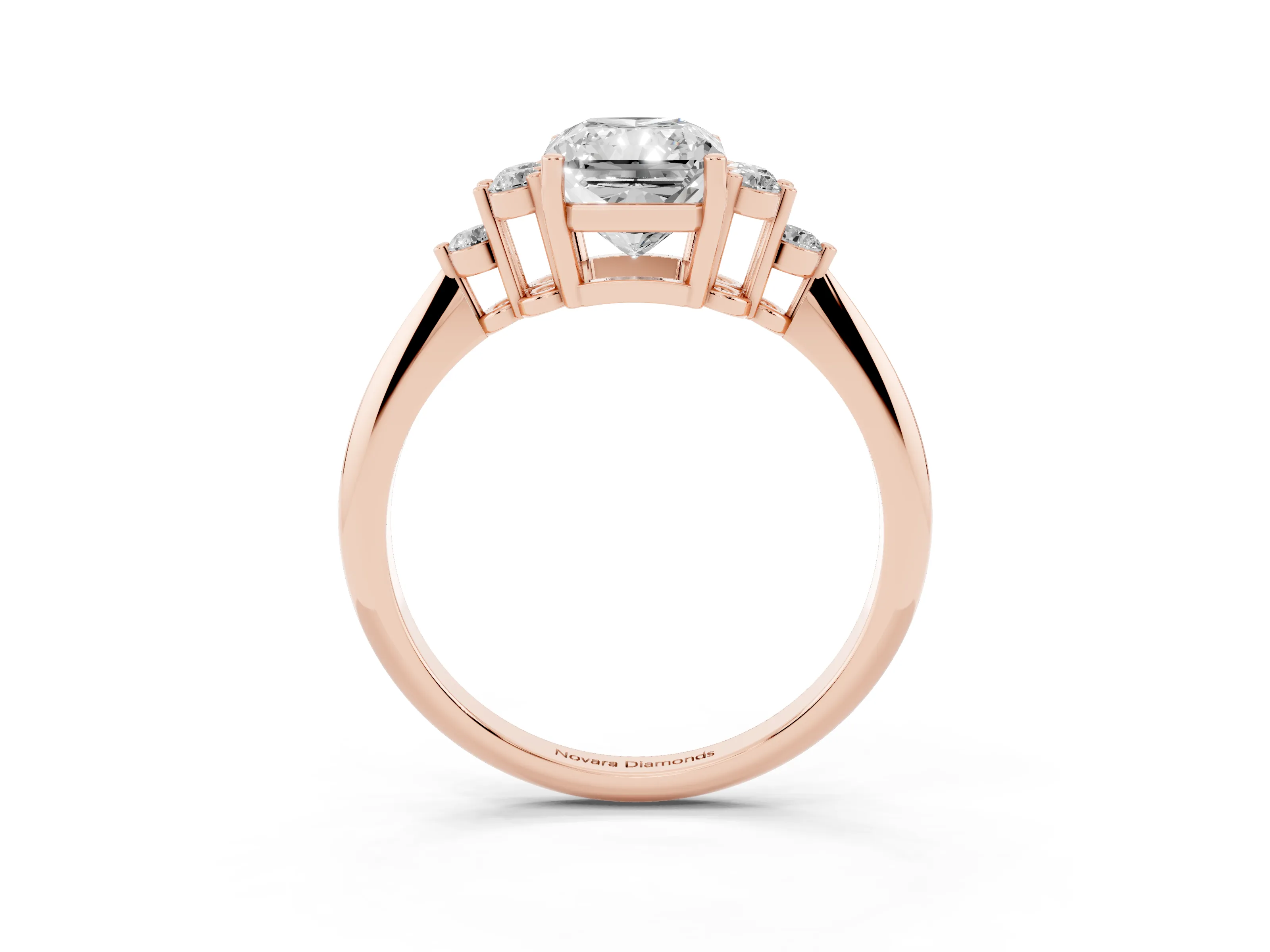 Radiant Cut Diamond Cluster Ring Set in Rose gold with Plain Band and Prong Setting