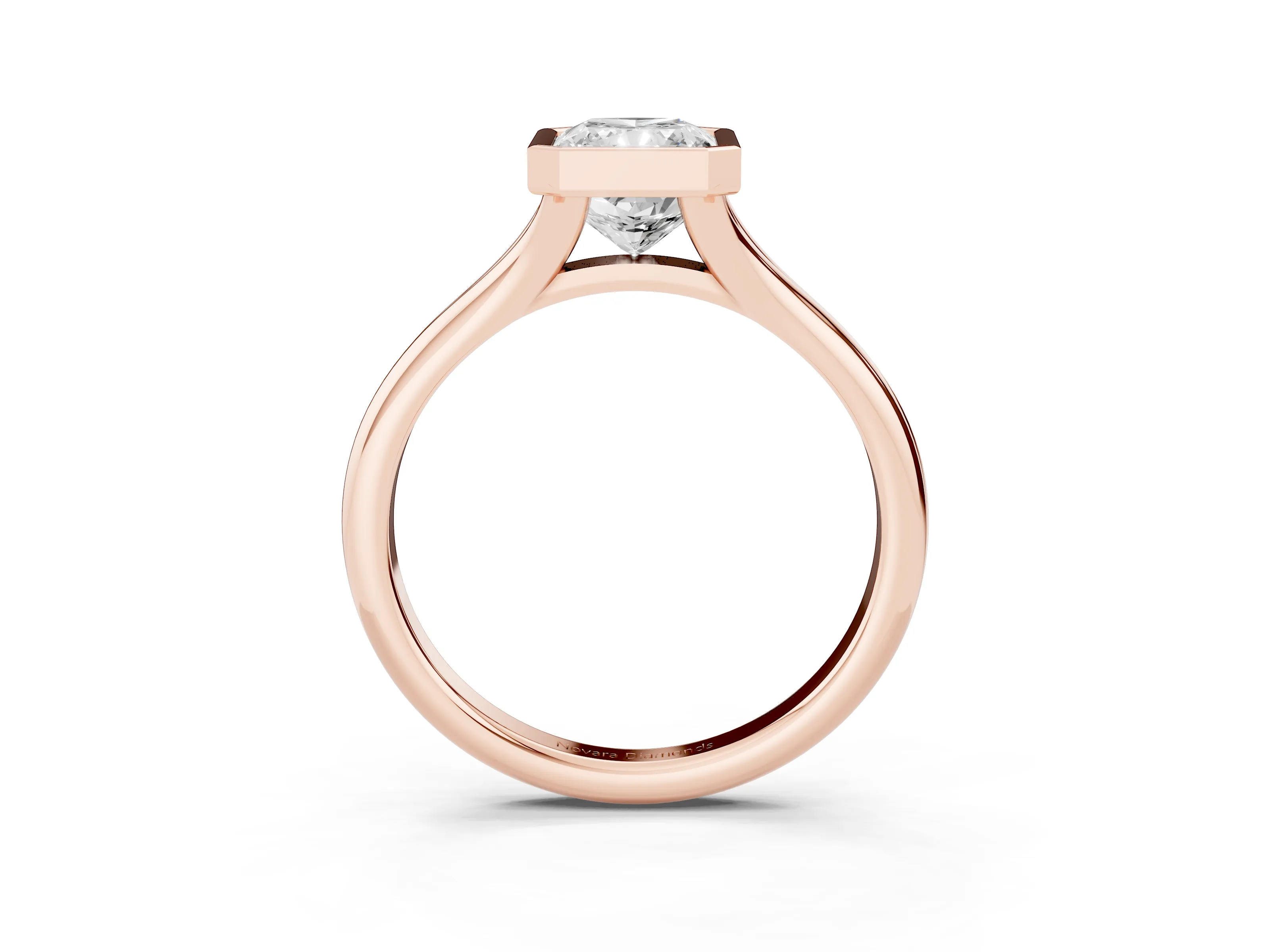Bezel Set Radiant Cut Diamond Solitaire Ring Set in Rose gold with Smooth Band