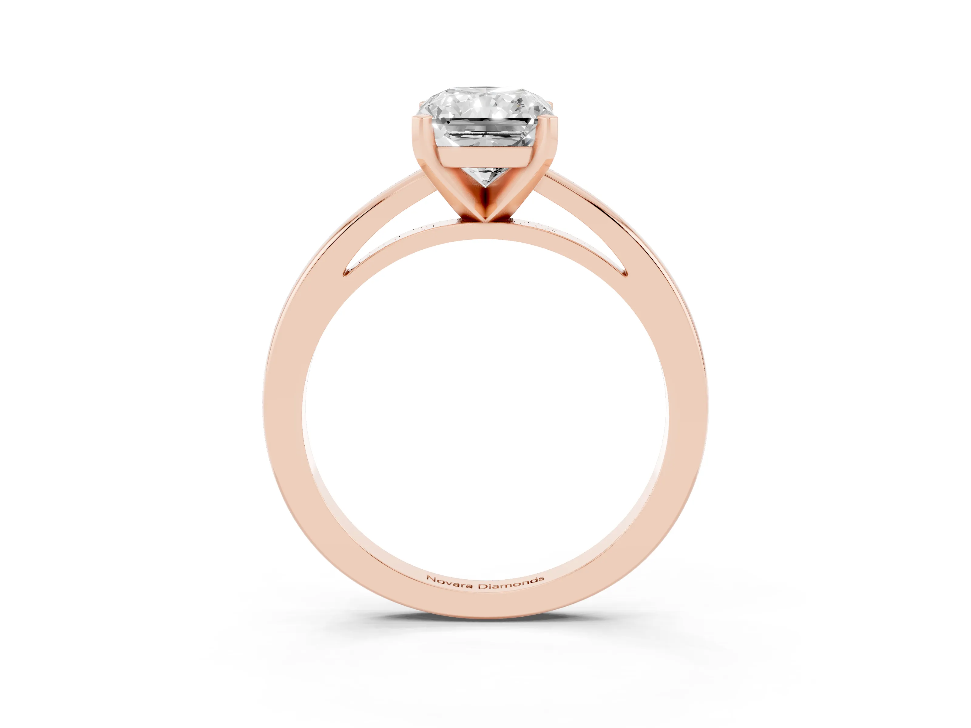 Radiant Cut Diamond Solitaire Engagement Ring Set in Rose gold with Prong Setting on a Classic Band