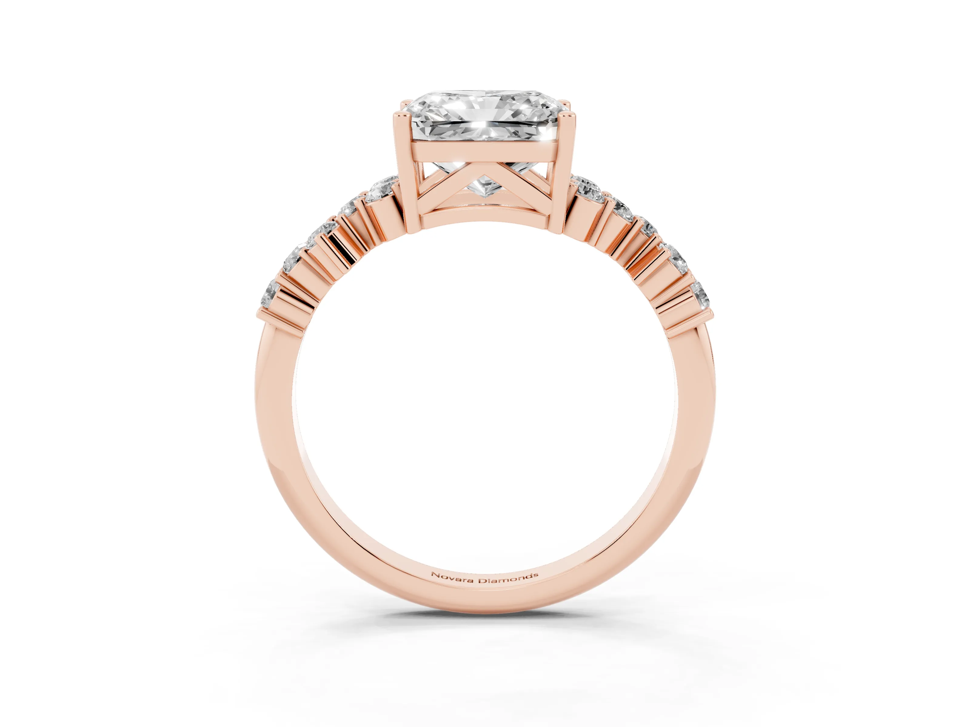 Radiant Cut Diamond Ring Set in Rose gold with Scattered Round Accents