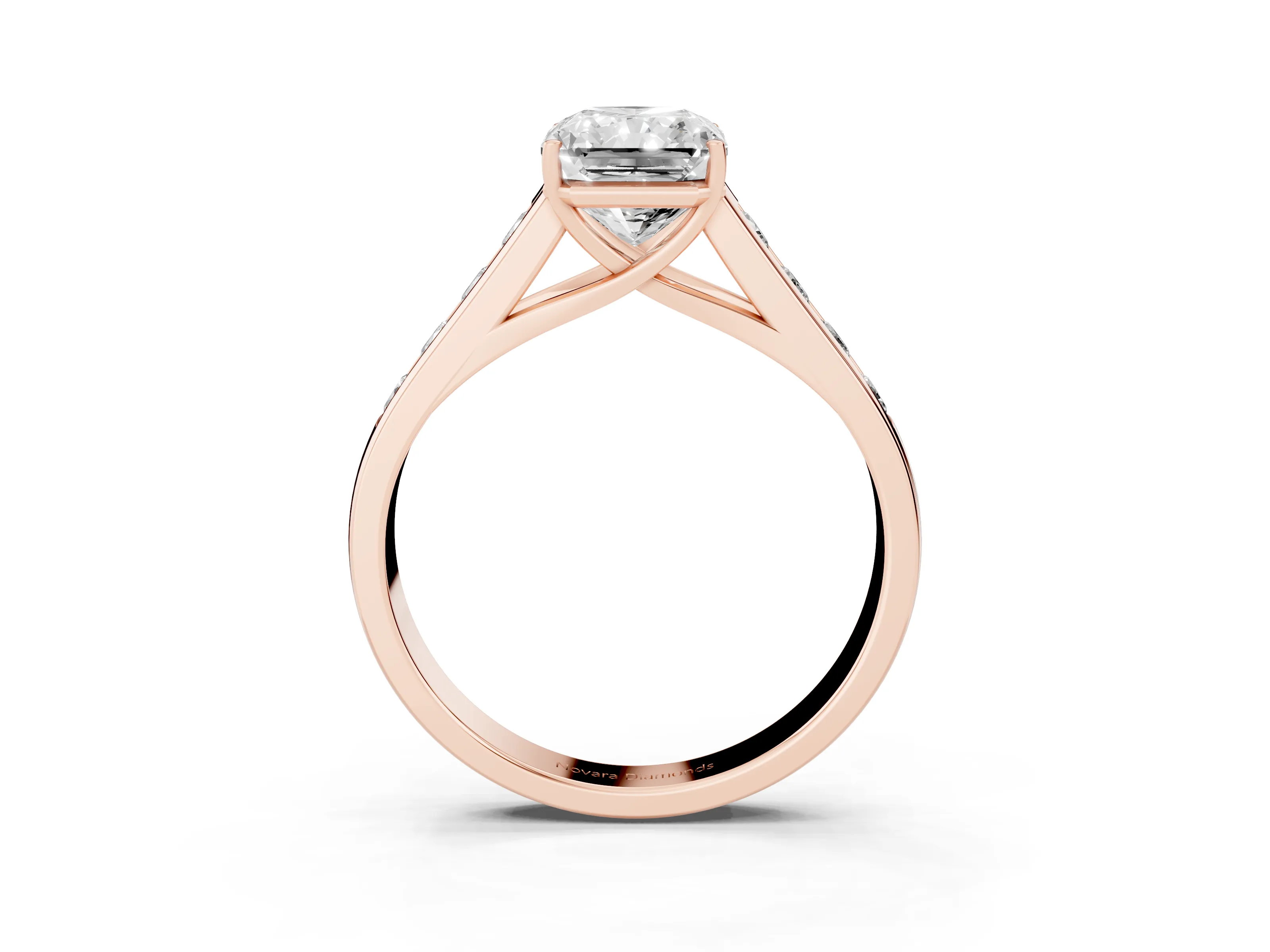 Radiant Cut Diamond Brilliant Channel-Set Solitaire Ring Set in Rose gold with Prong Setting