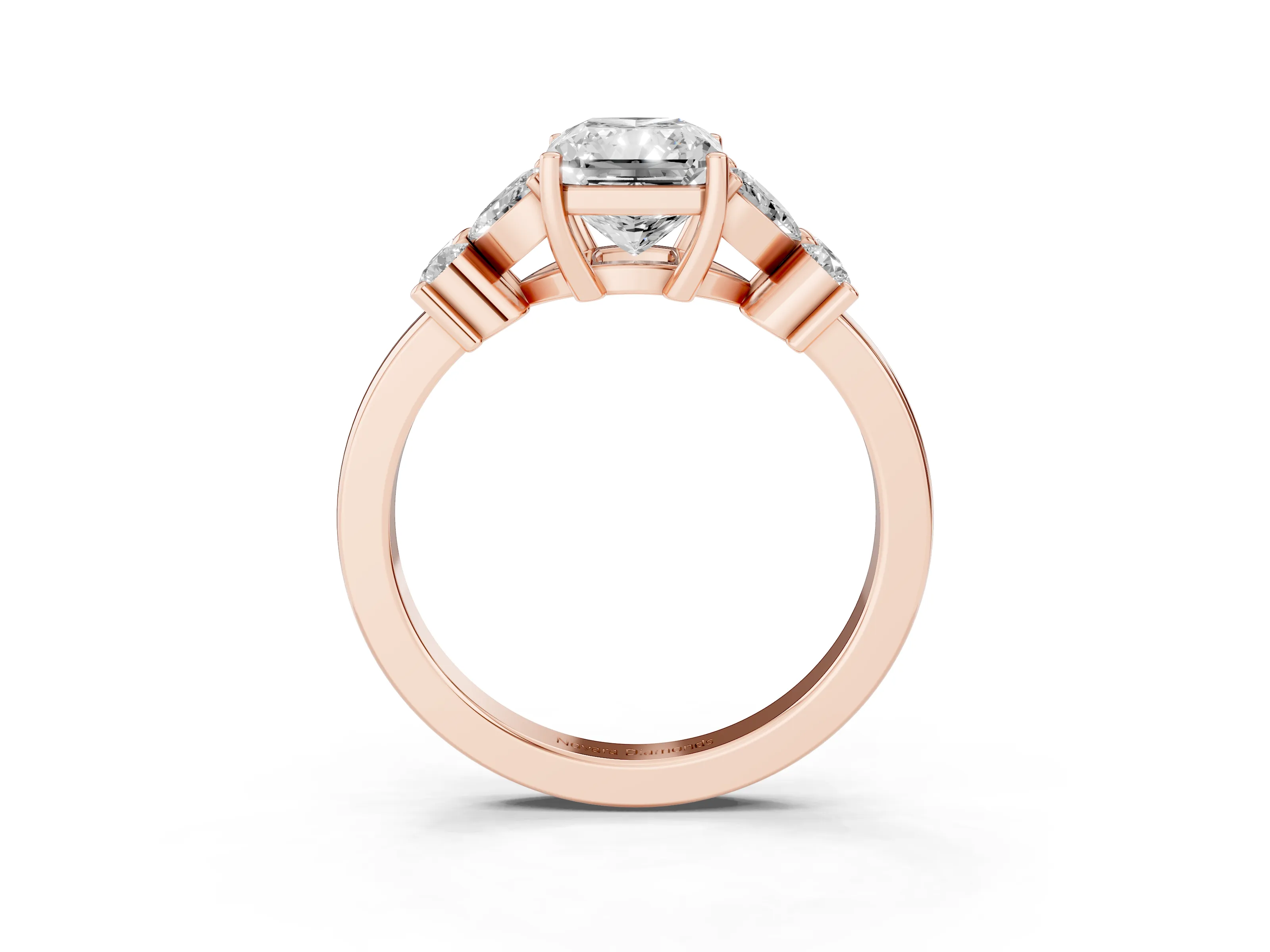 Radiant Cut Diamond Floral Cluster Ring Set in Rose gold with Marquise Petals and Prong Setting