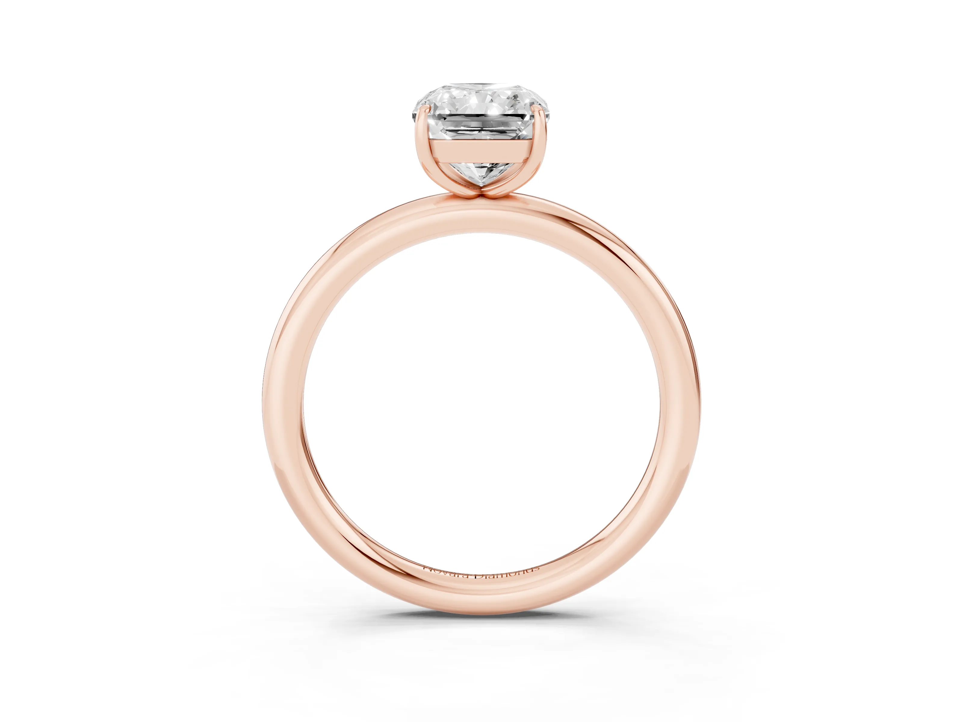 Radiant Cut Diamond Solitaire Ring Set in Rose gold with Prong Setting on a Polished Plain Band