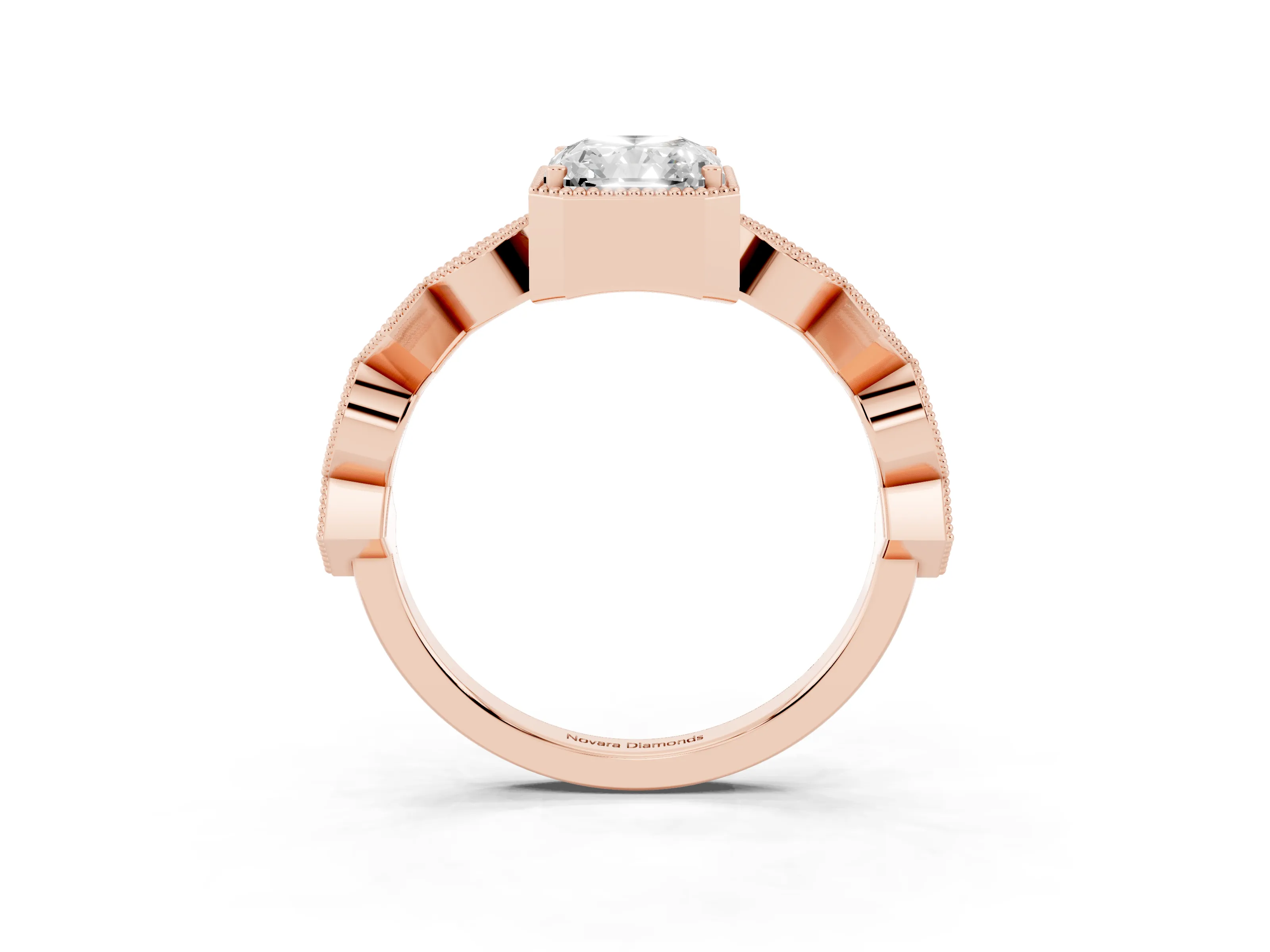 Radiant Cut Diamond Milgrain Marquise Twist Band Ring Set in Rose gold with Prong Setting