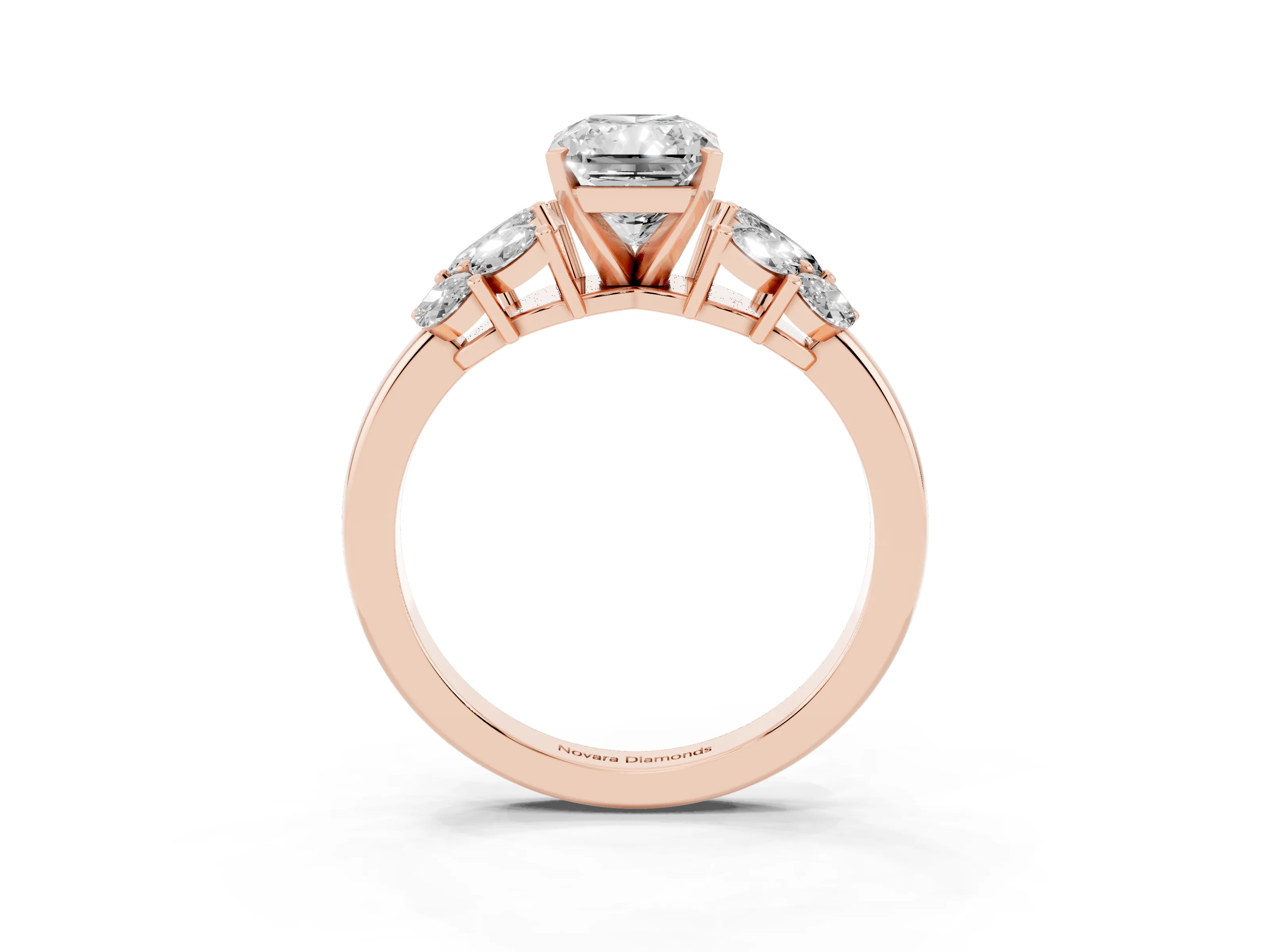 Radiant Cut Diamond Cluster Leaf Design Ring Set in Rose gold with Prong Setting