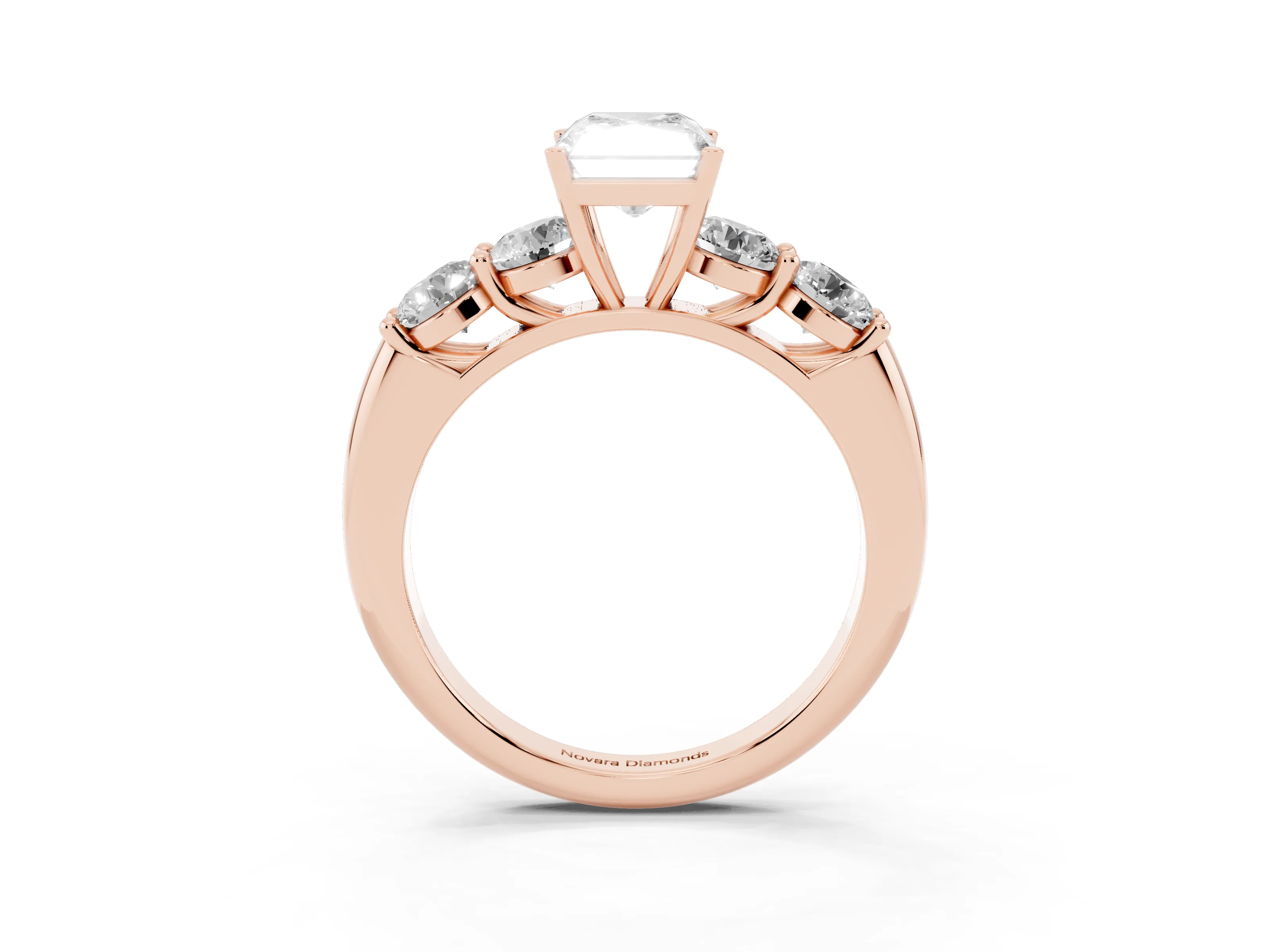 Radiant Cut Diamond Five-Stone Prong Set Ring Set in Rose gold with Classic Band