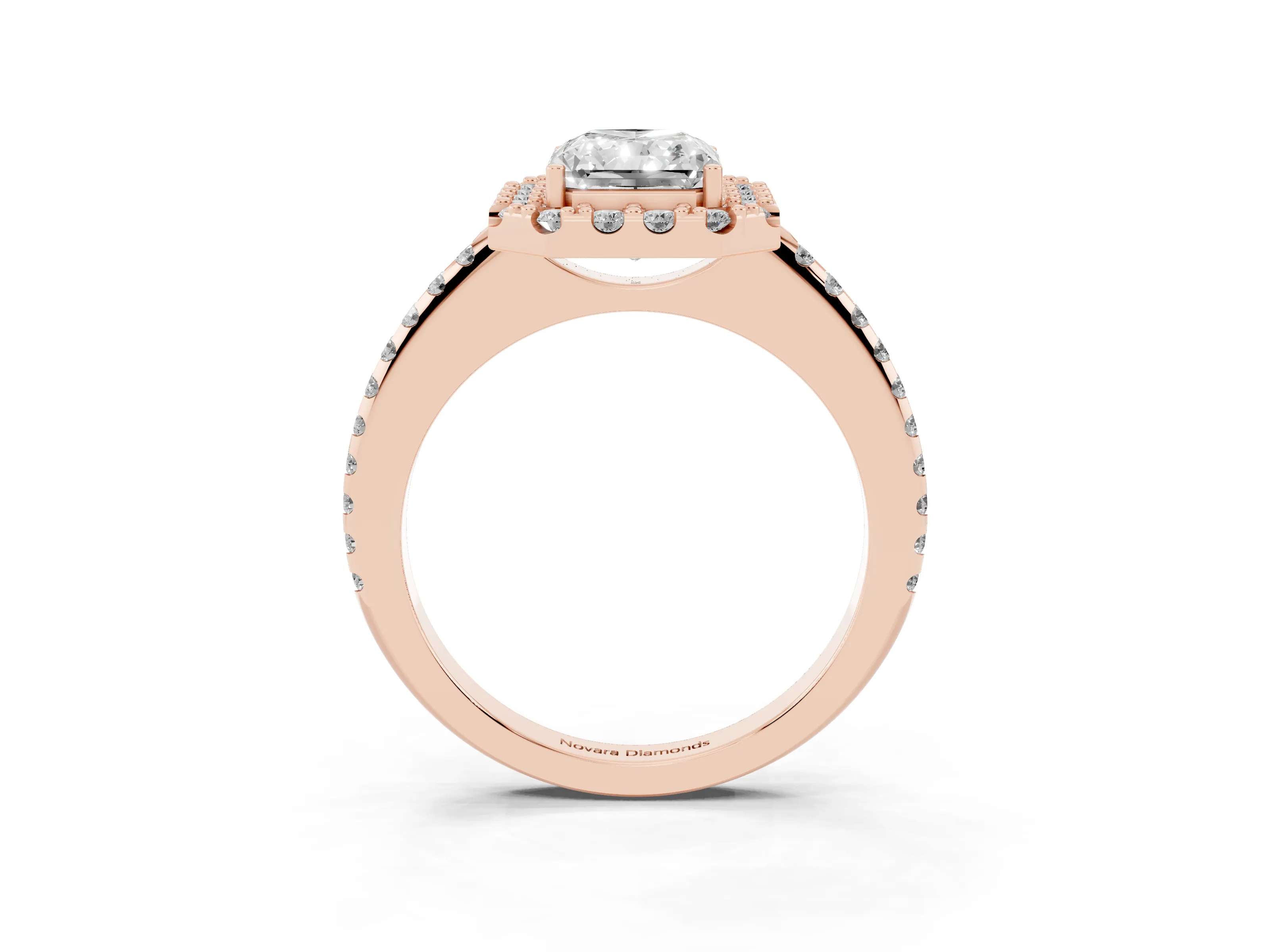 Radiant Cut Diamond Pavé Halo Ring Set in Rose gold with Prong Setting