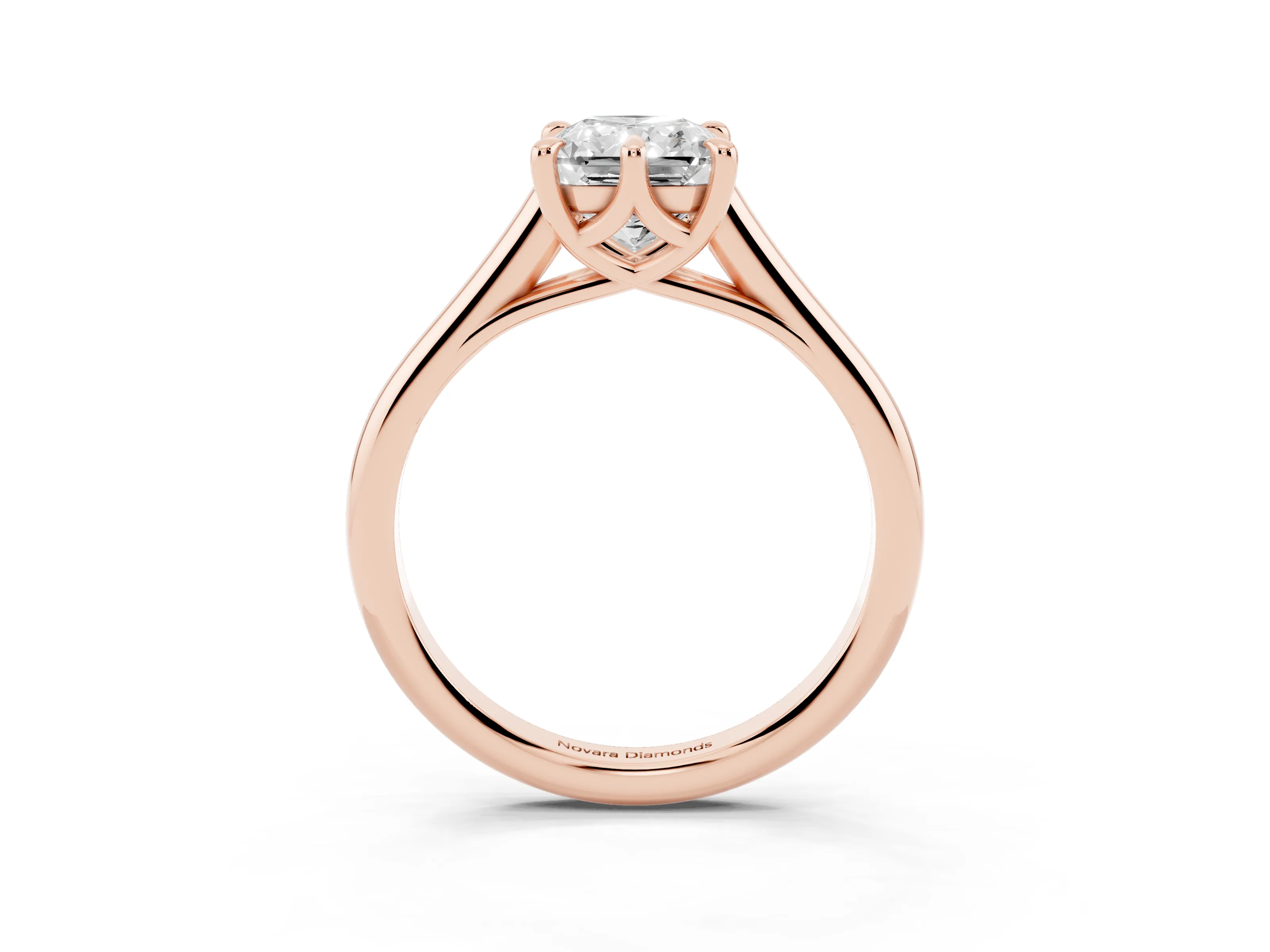 Radiant Cut Diamond Solitaire Engagement Ring Set in Rose gold with Prong Setting and Plain Classic Band