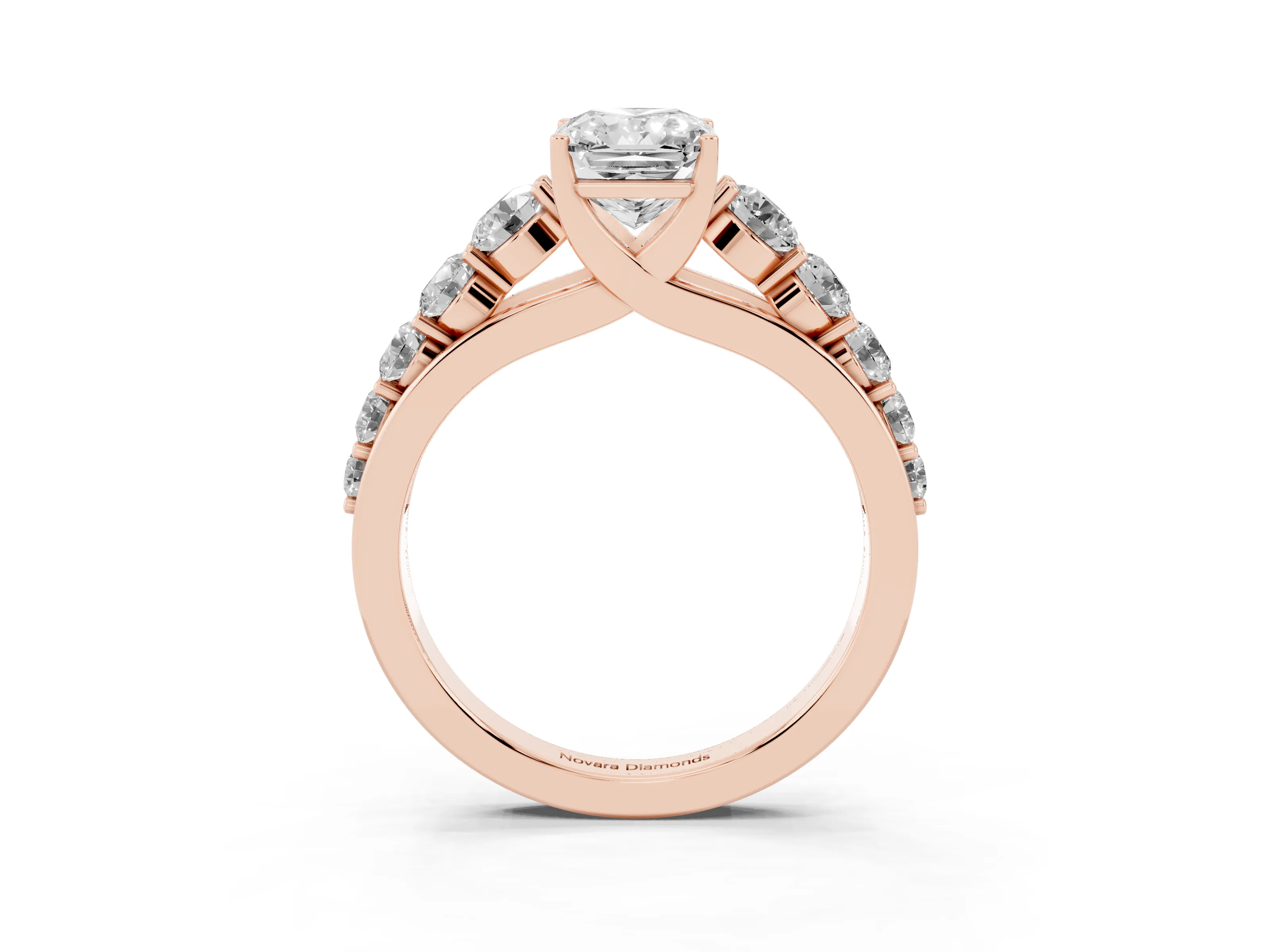 Radiant Cut Diamond Solitaire Ring Set in Rose gold with Pavé-Set Band and Prong Setting
