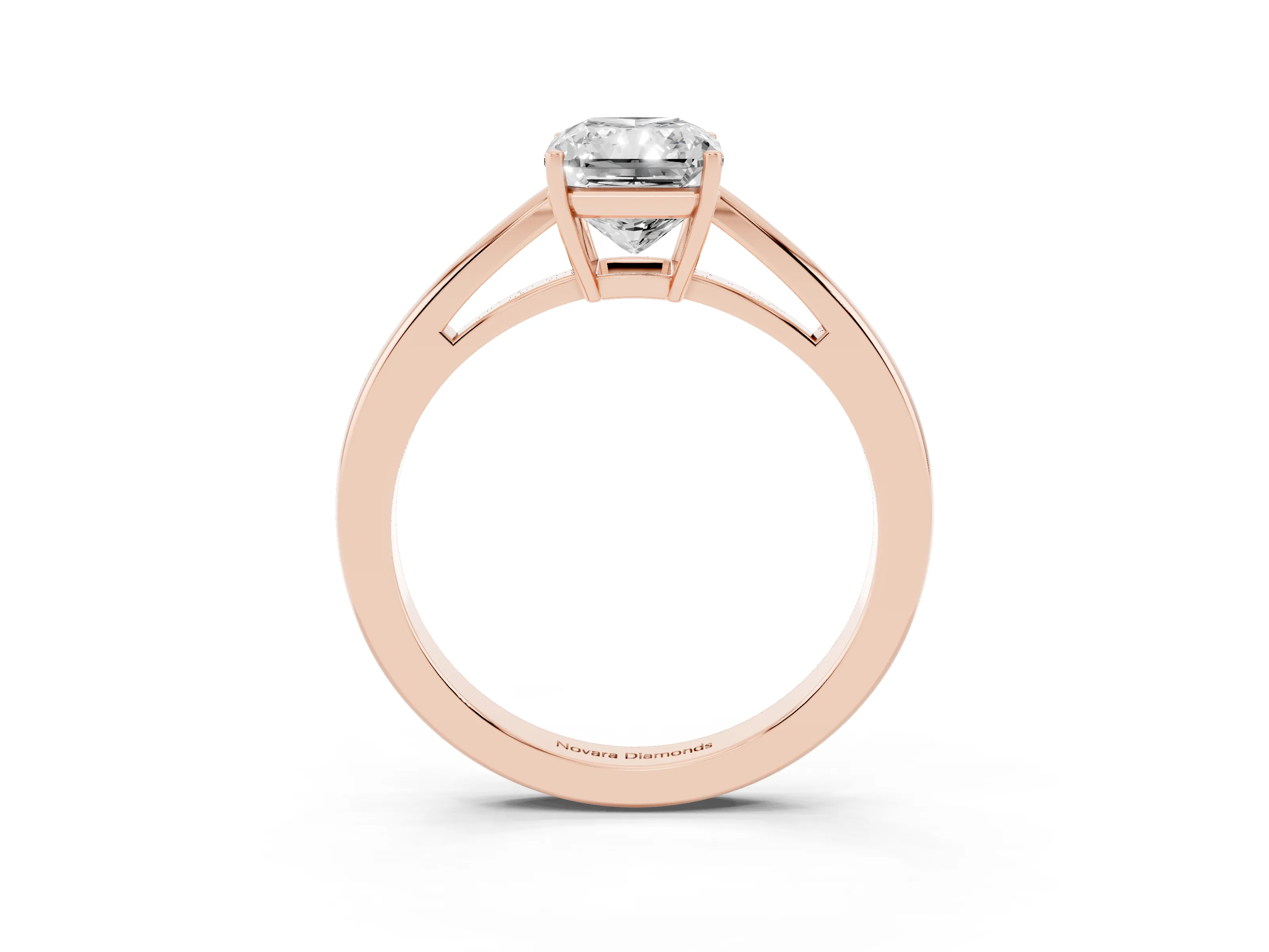 Radiant Cut Diamond Solitaire Ring Set in Rose gold with Split Shank and Prong Setting