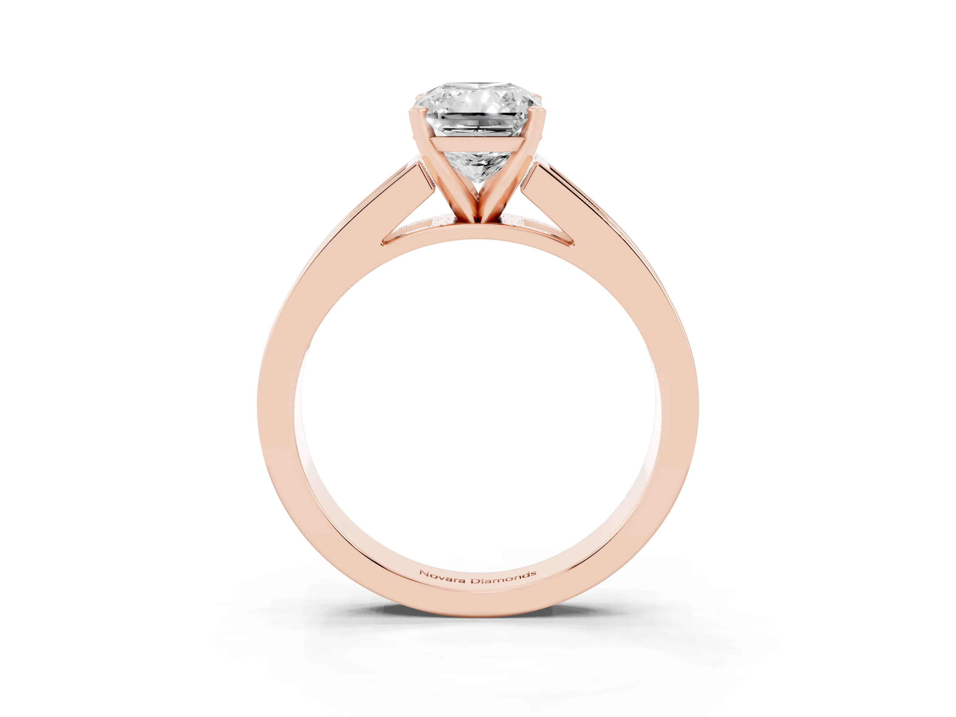 Radiant Cut Diamond Solitaire Ring Set in Rose gold with Channel-Set Band and Prong Setting