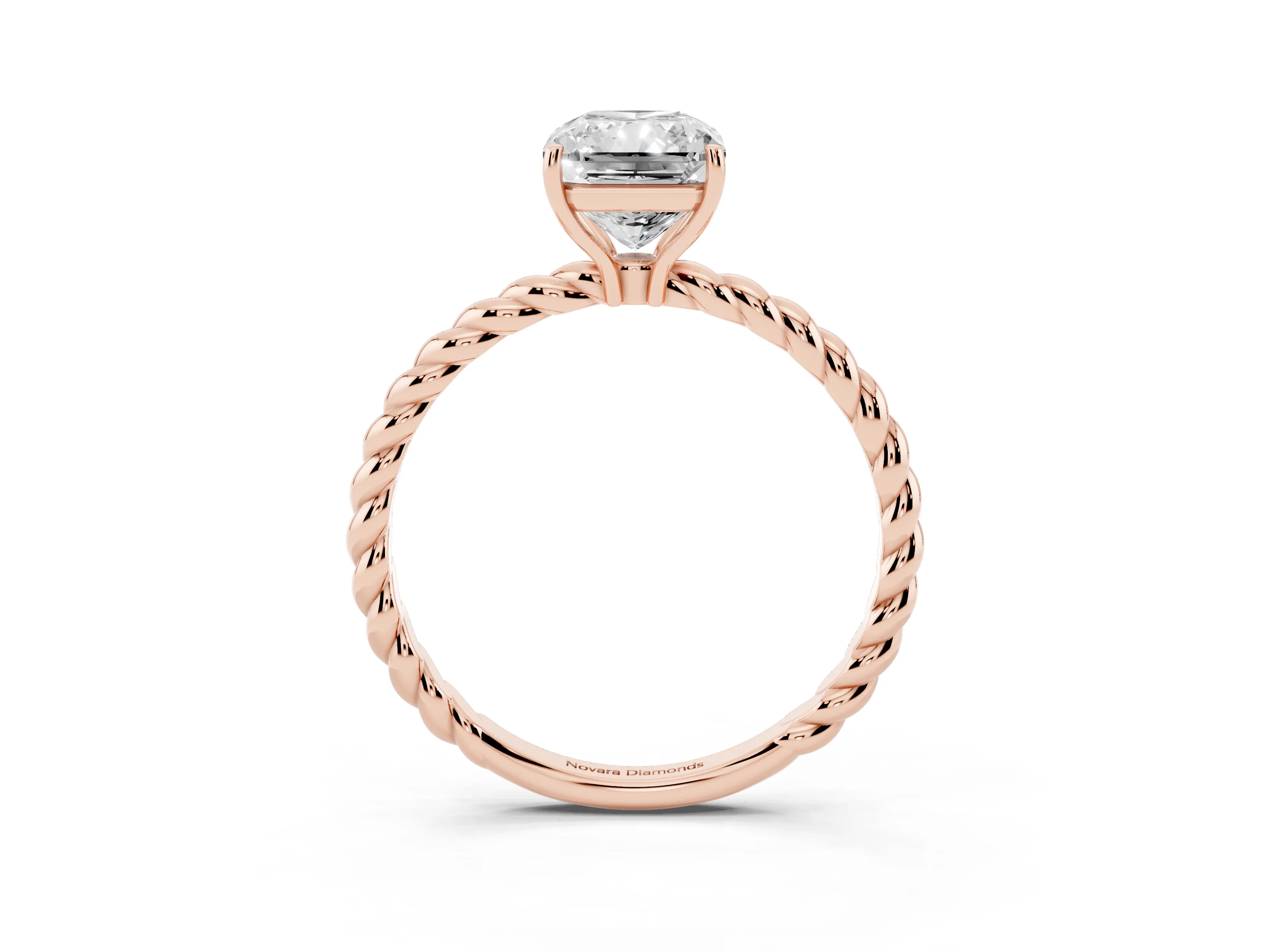 Radiant Cut Diamond Solitaire Ring Set in Rose gold with Twist Band and Prong Setting