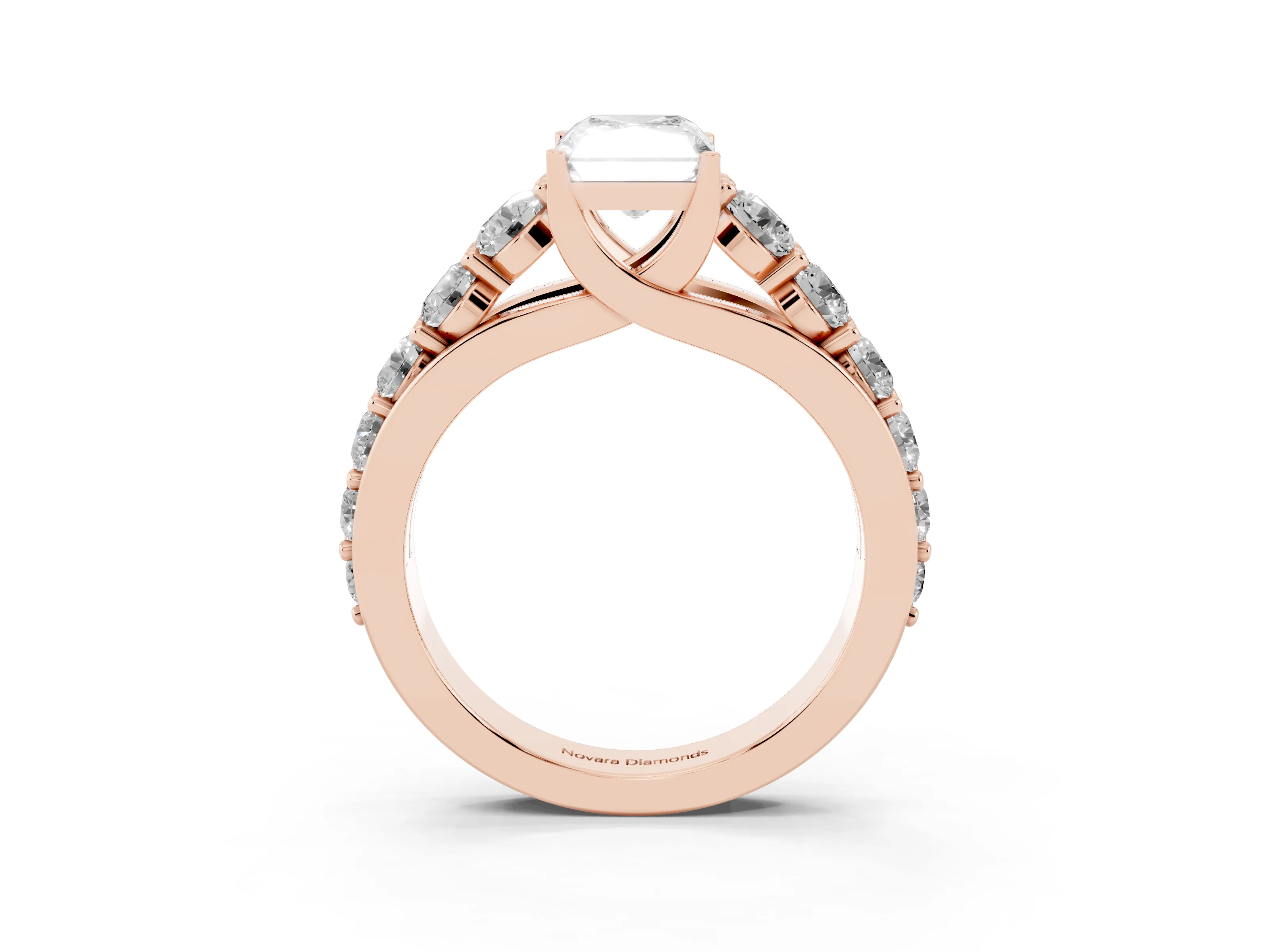 Radiant Cut Diamond Pavé Engagement Ring Set in Rose gold with Prong Setting