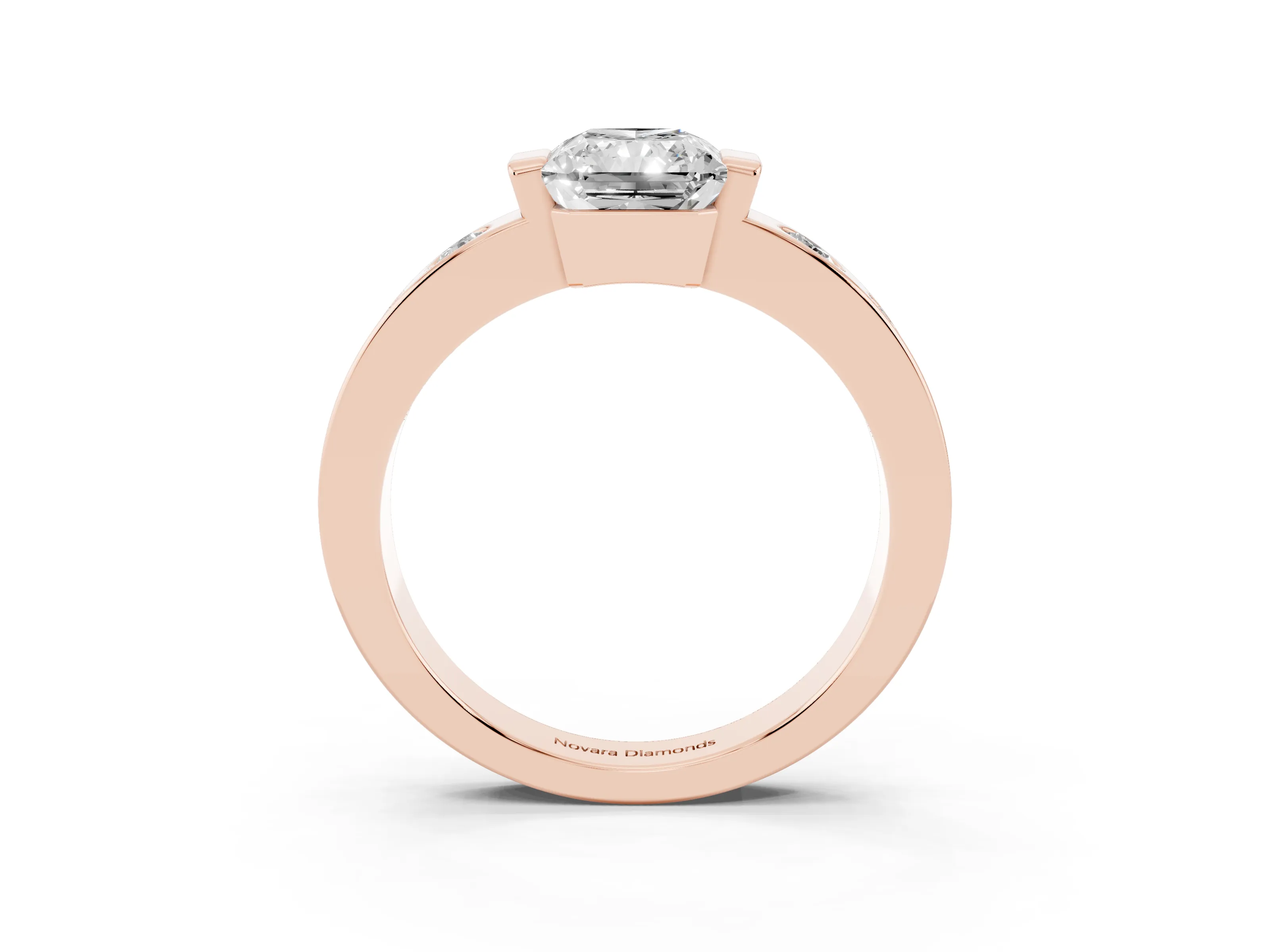 Radiant Cut Diamond Channel-Set Band Ring Set in Rose gold with Bezel Prong Setting