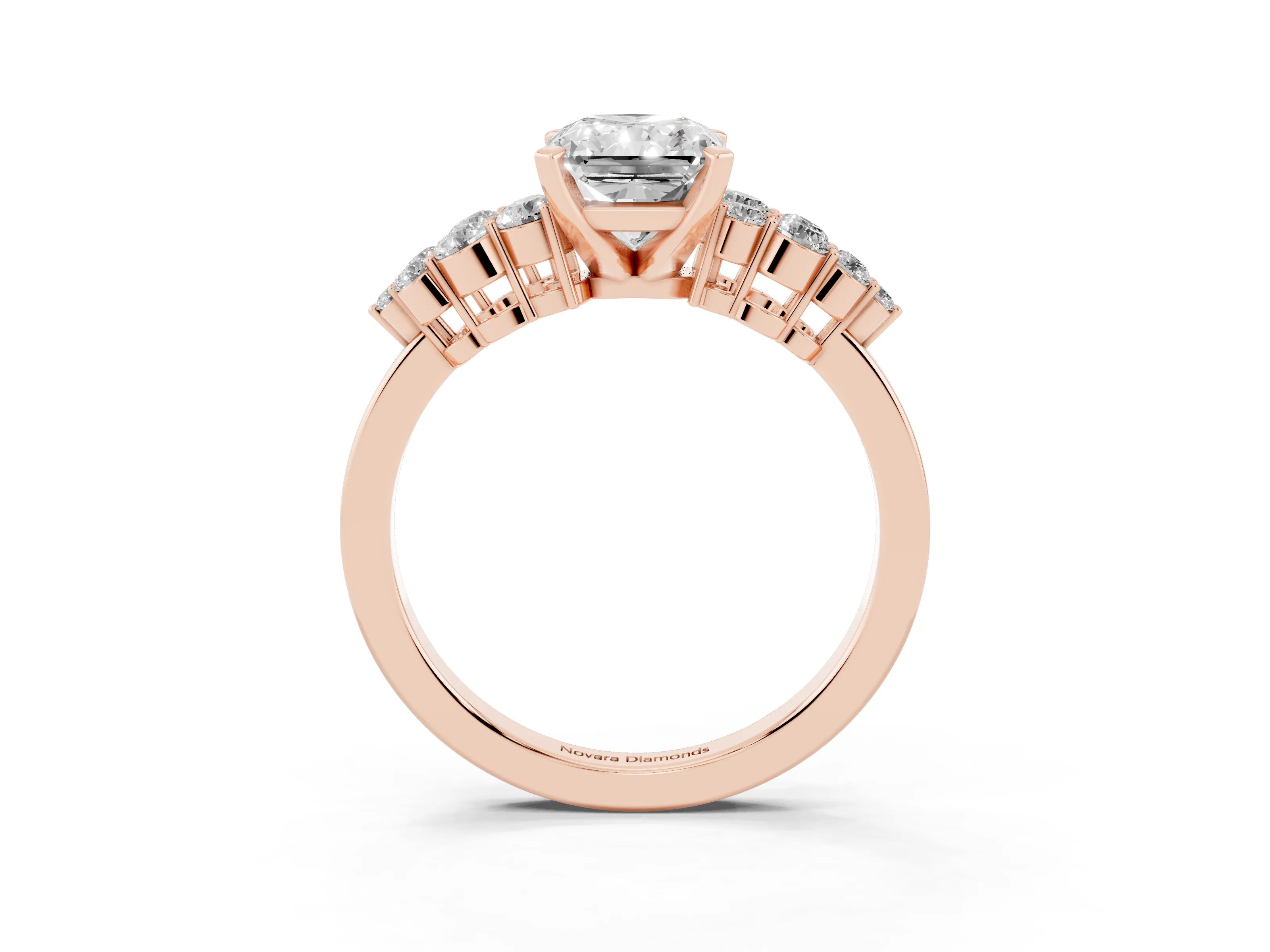 Radiant Cut Diamond Cluster Engagement Ring Set in Rose gold with Pavé Band and Prong Setting
