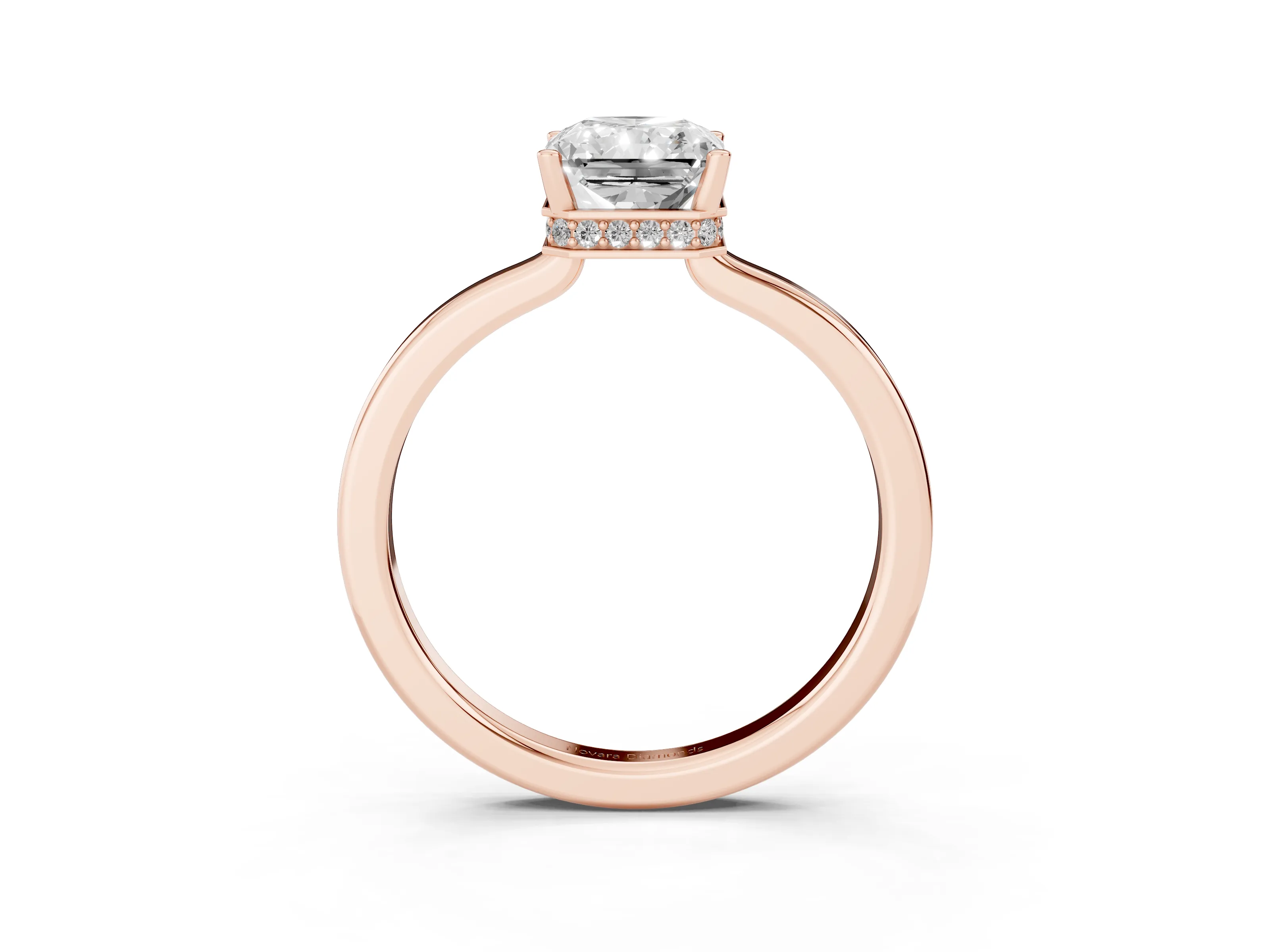 Radiant Cut Diamond Solitaire Engagement Ring Set in Rose gold with Prong Setting on a Plain Band