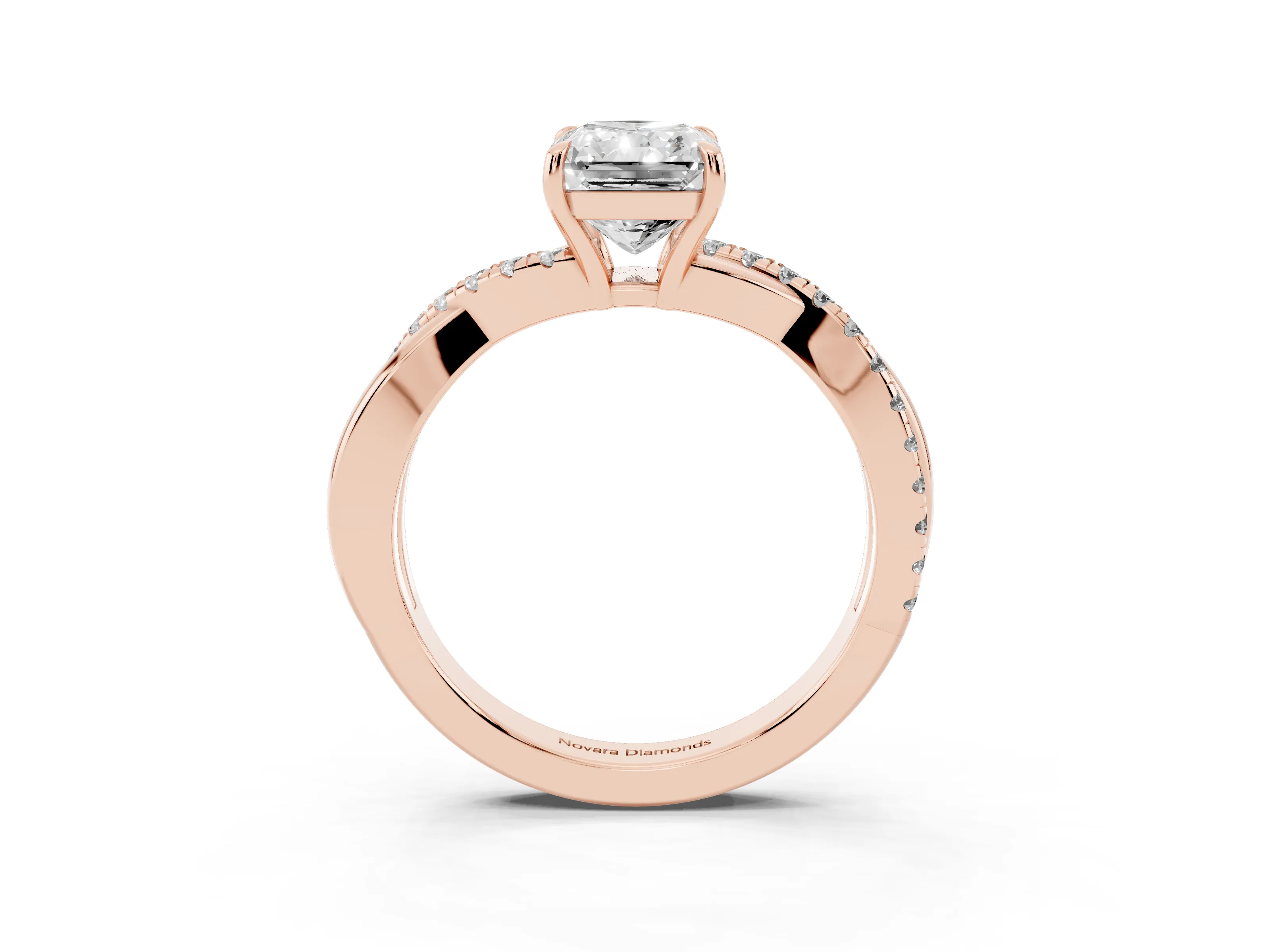 Radiant Cut Diamond Twisted Pavé Band Ring Set in Rose gold with Prong Setting