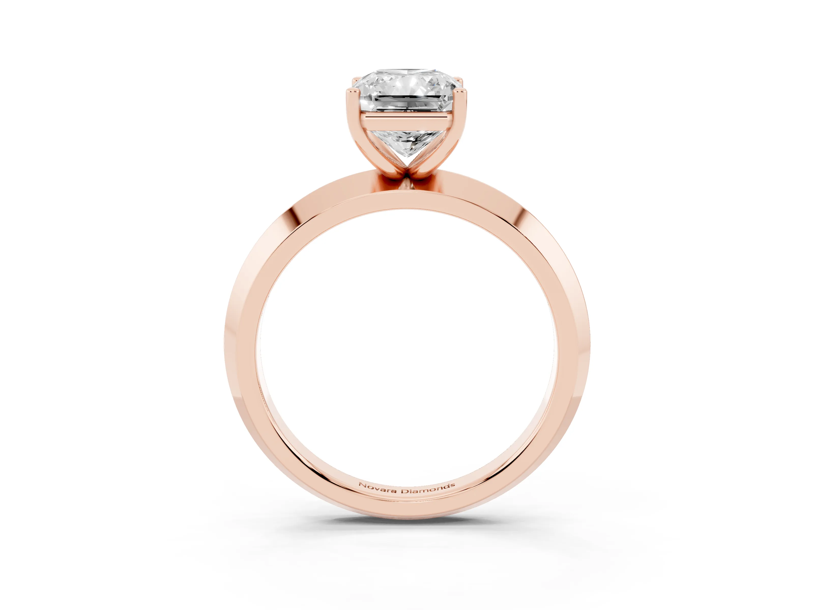 Radiant Cut Diamond Solitaire Engagement Ring Set in Rose gold with Flat Band and Prong Setting