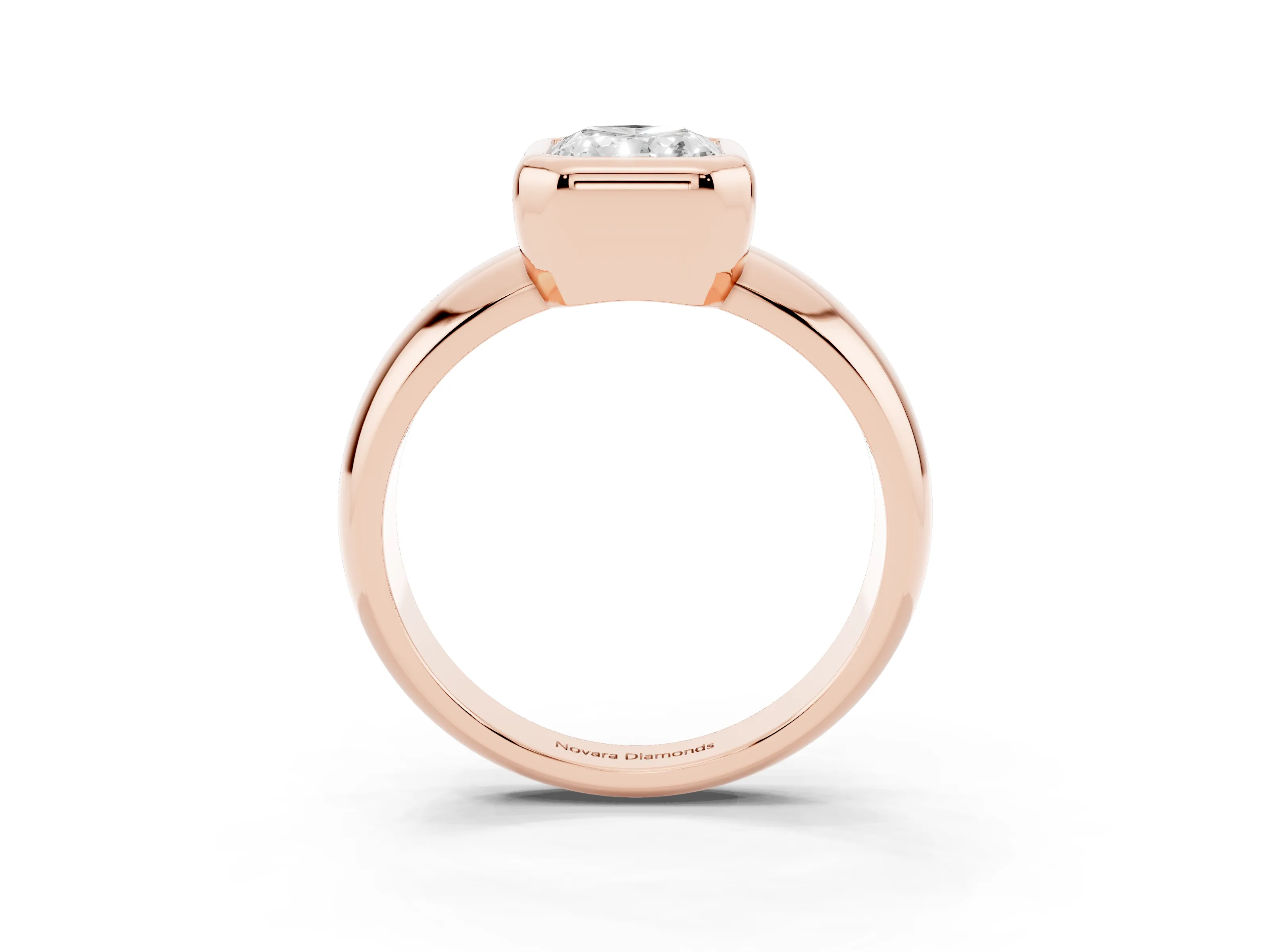 Bezel Set Radiant Cut Diamond Solitaire Ring Set in Rose gold with Wide Band