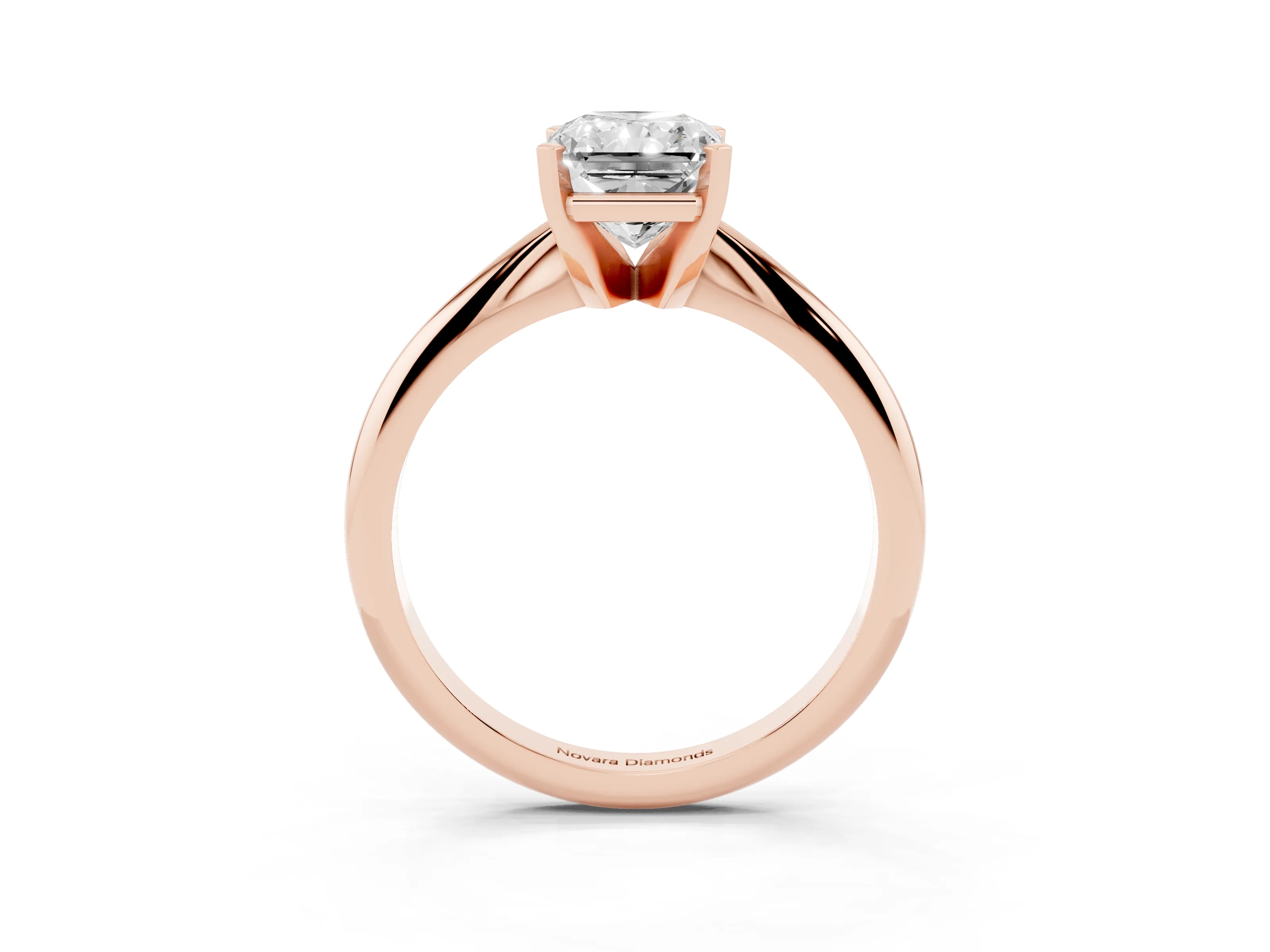 Radiant Cut Diamond Solitaire Ring Set in Rose gold with Prong Setting on a Plain Round Band
