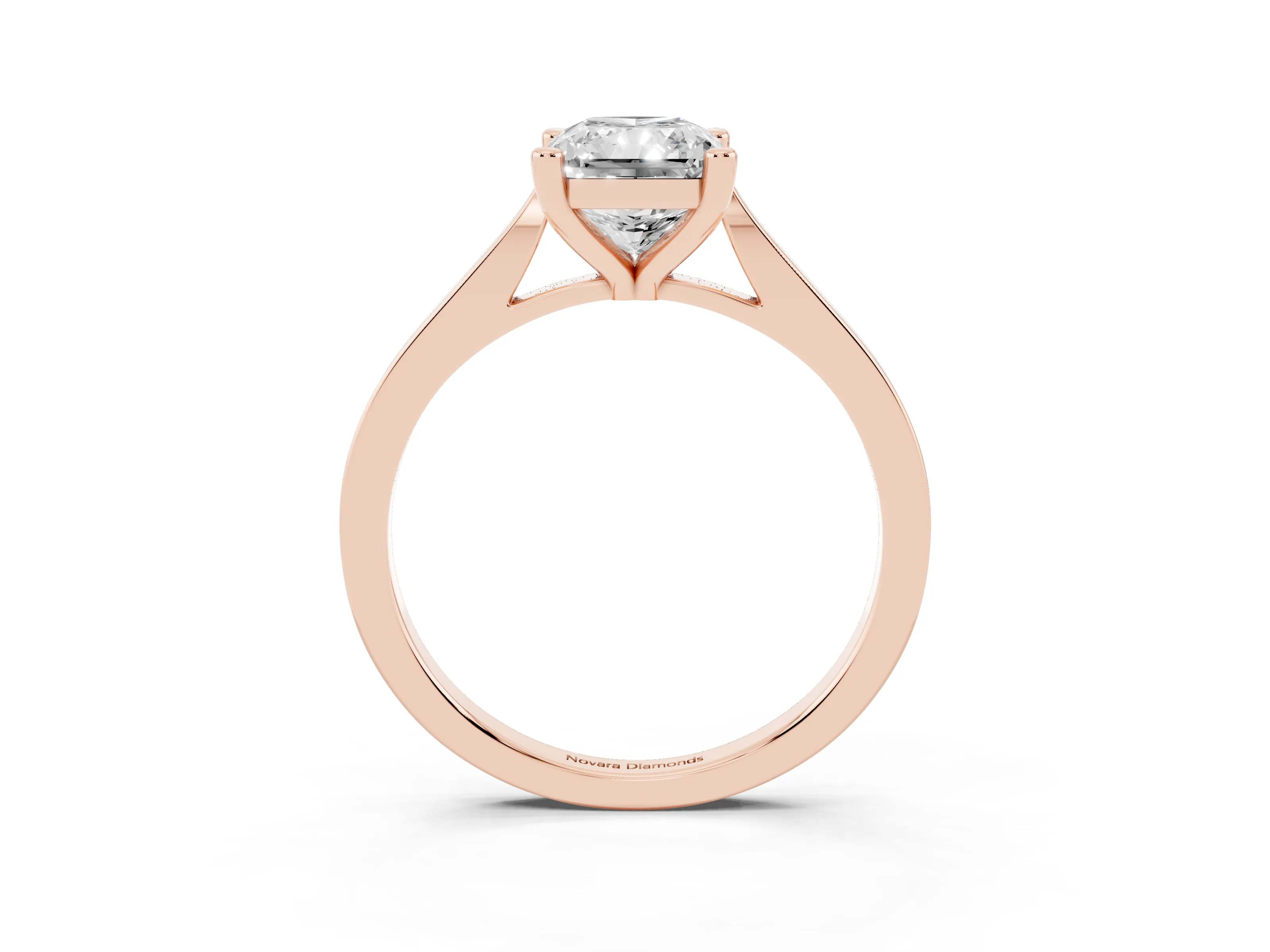 Radiant Cut Diamond Solitaire Ring Set in Rose gold with Prong Setting and Tapered Band