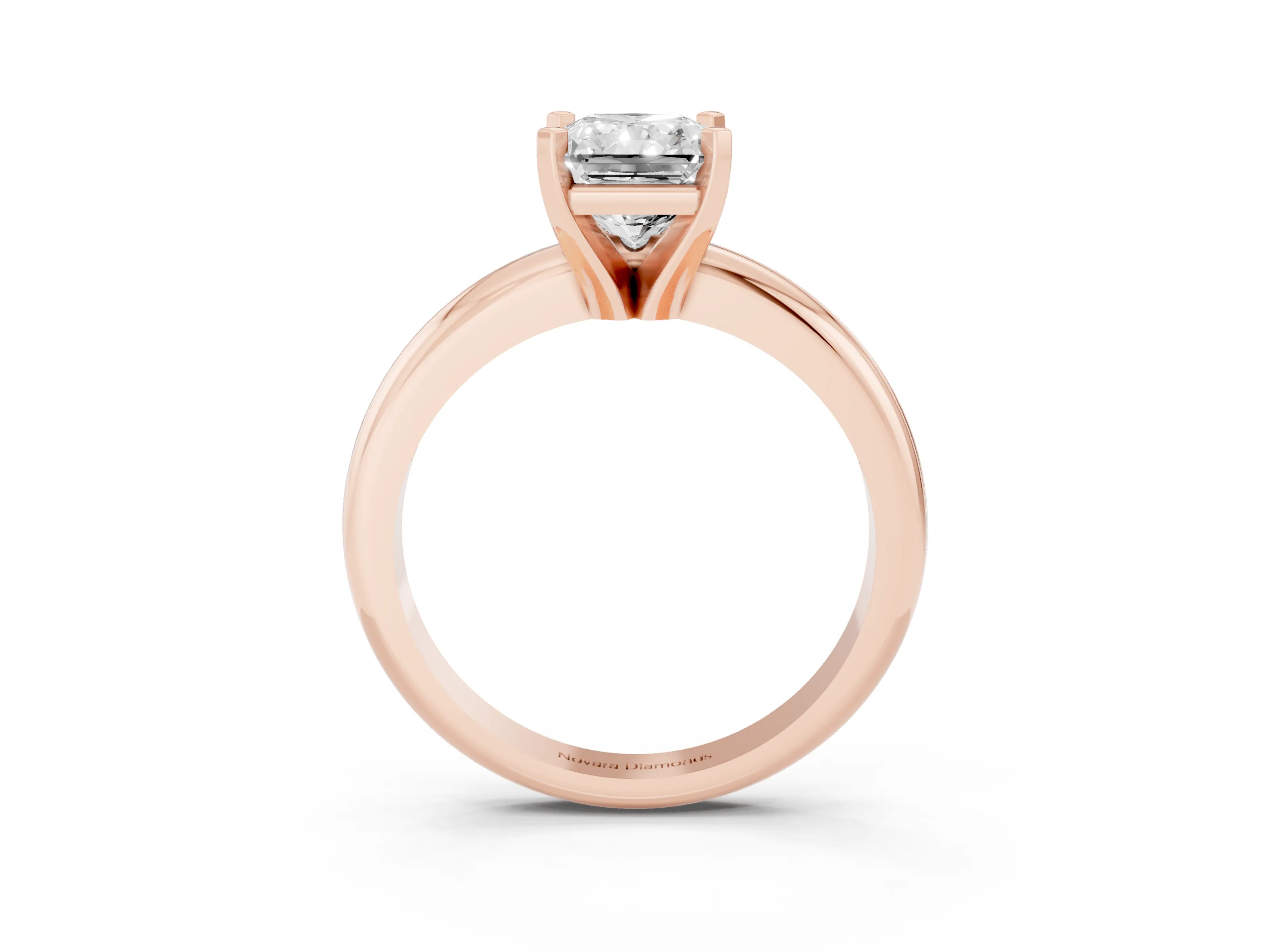 Radiant Cut Diamond Solitaire Engagement Ring Set in Rose gold with Round Band and Prong Setting